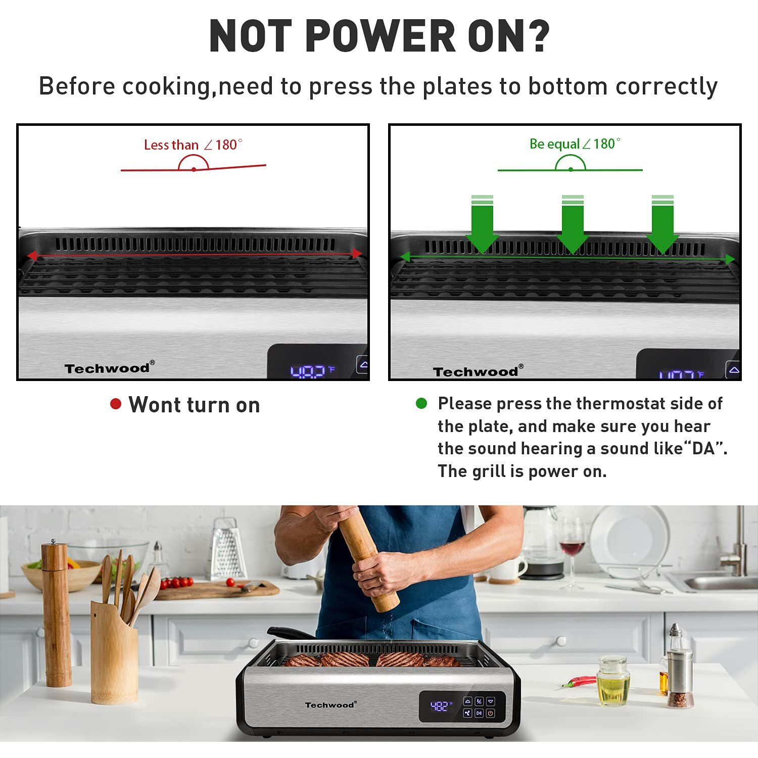 Indoor Smokeless Grill Techwood 1500W Electric Grill With Tempered Glass Lid & Led Smart Control Panel, 8-Level Control Korean Bbq Grill With Removable Grill Plate, Stainless Steel (Silver)