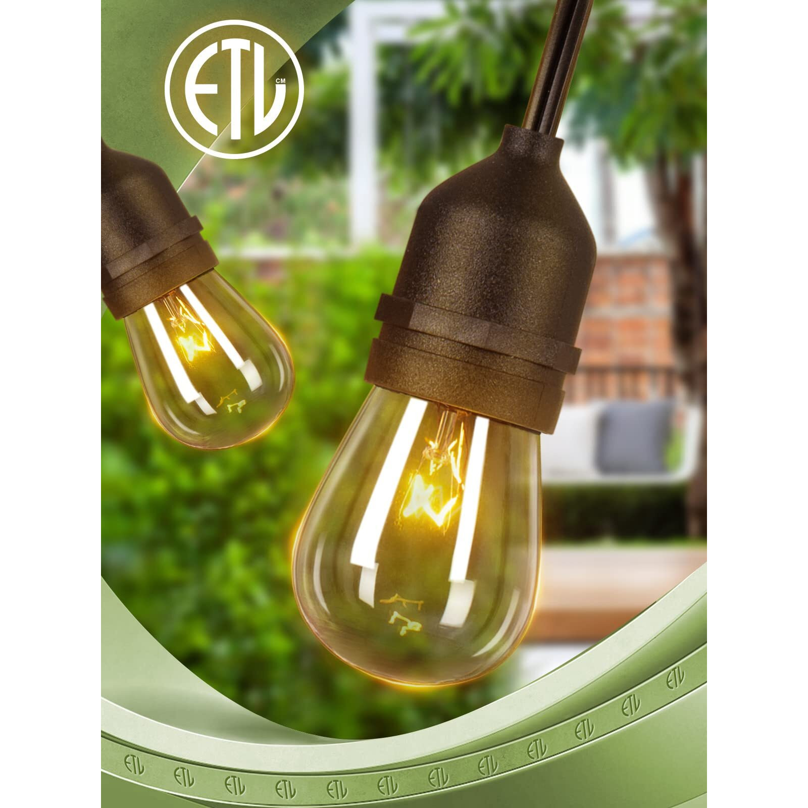 Addlon 48 Ft Outdoor String Lights Commercial Grade Weatherproof Strand, 18 Edison Vintage Bulbs, 15 Hanging Sockets (3 Spare Bulbs), Etl Listed Heavy-Duty Decorative Christmas Lights For Patio Garden