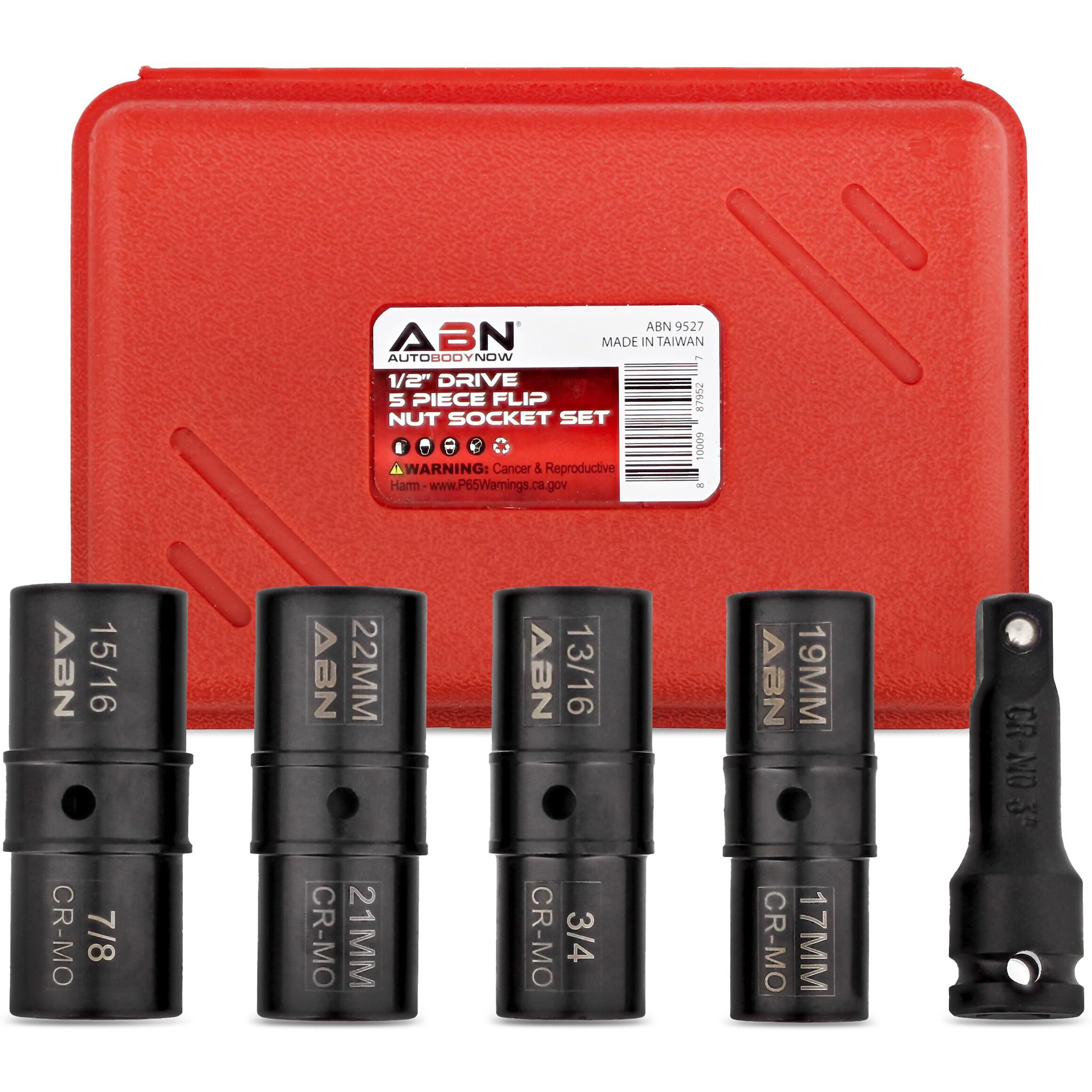 Abn Double Side Lug Nut Socket Set, 5Pc - 1/2-Inch Drive Flip Impact Sockets Lug Nut Extractor Set Reversible Sockets