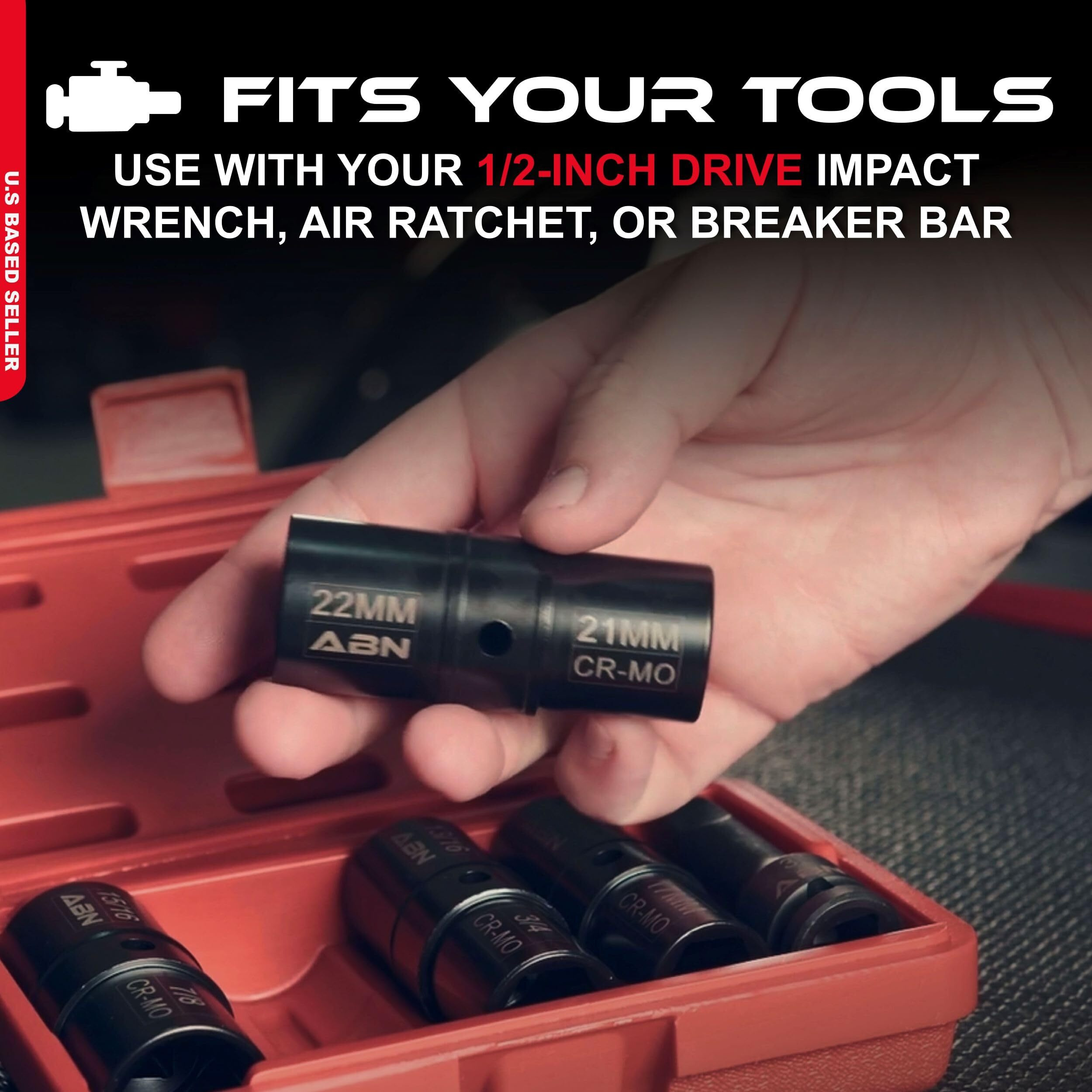 Abn Double Side Lug Nut Socket Set, 5Pc - 1/2-Inch Drive Flip Impact Sockets Lug Nut Extractor Set Reversible Sockets