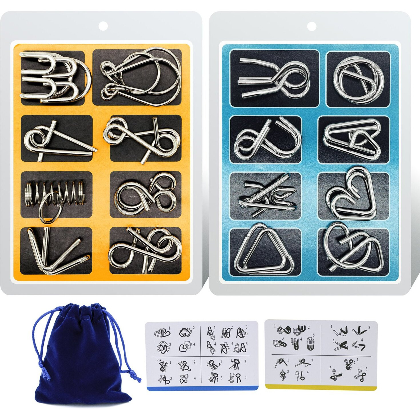 Padike Metal Puzzle Rings, Iq Test Mind Game Toys, Brain Teaser Metal Wire Puzzle Game, Magic Trick Metal Toy, 16 Pack