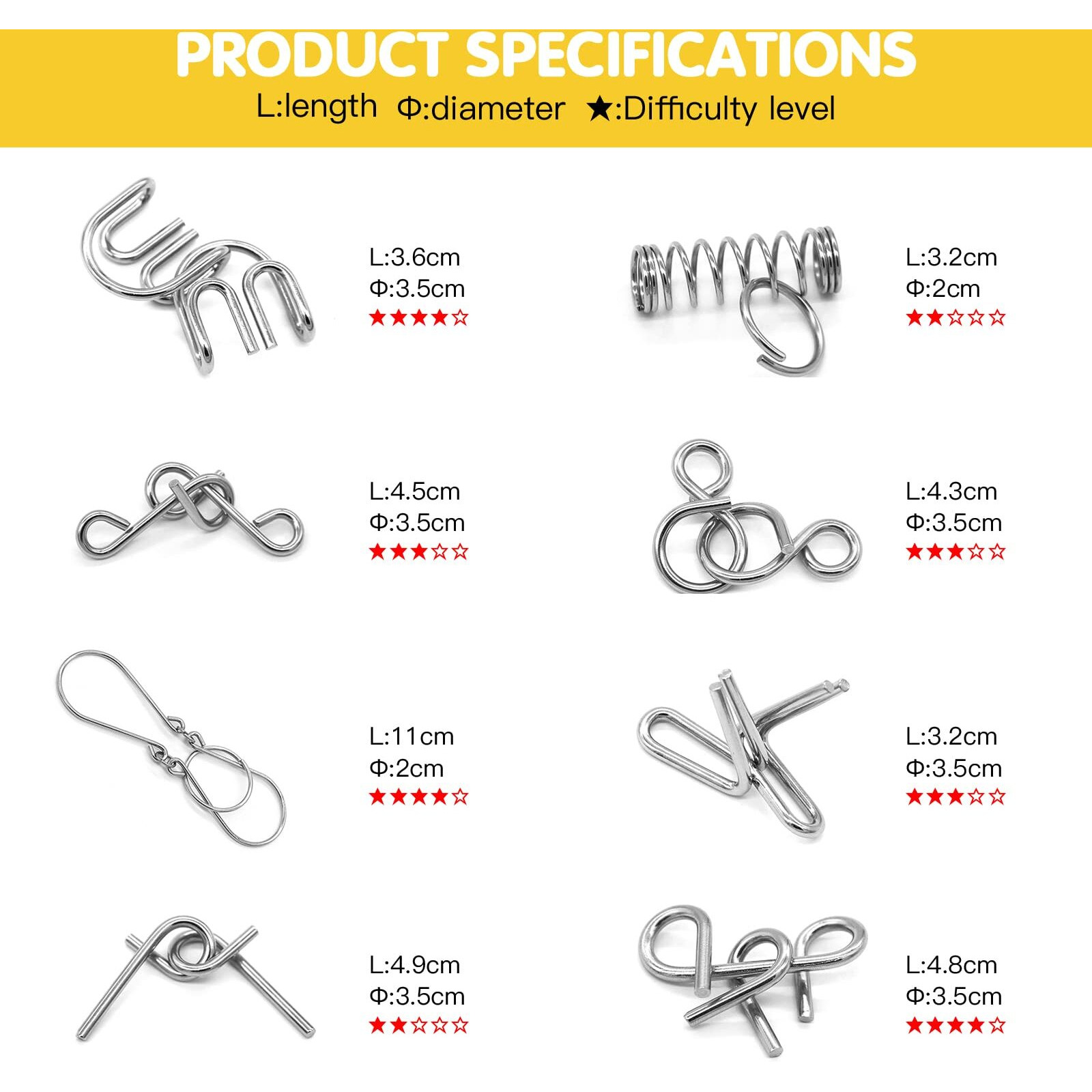 Padike Metal Puzzle Rings, Iq Test Mind Game Toys, Brain Teaser Metal Wire Puzzle Game, Magic Trick Metal Toy, 16 Pack