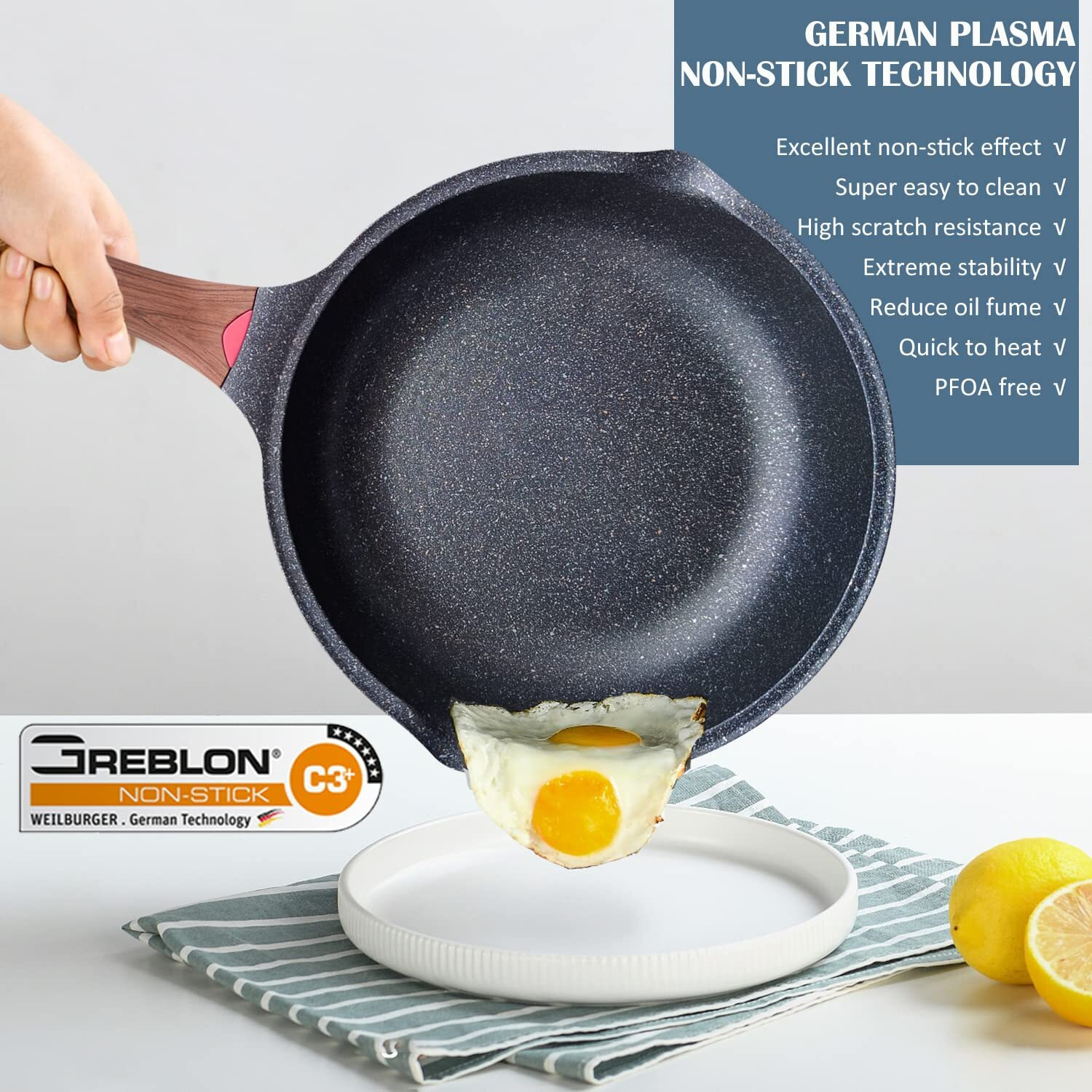 Vinchef Nonstick Deep Frying Pan Skillet With Lid, 11In/5Qt Saute Pan, German 3C+ Ceramic Coating Technology, Heat Indicator, Induction Compatible