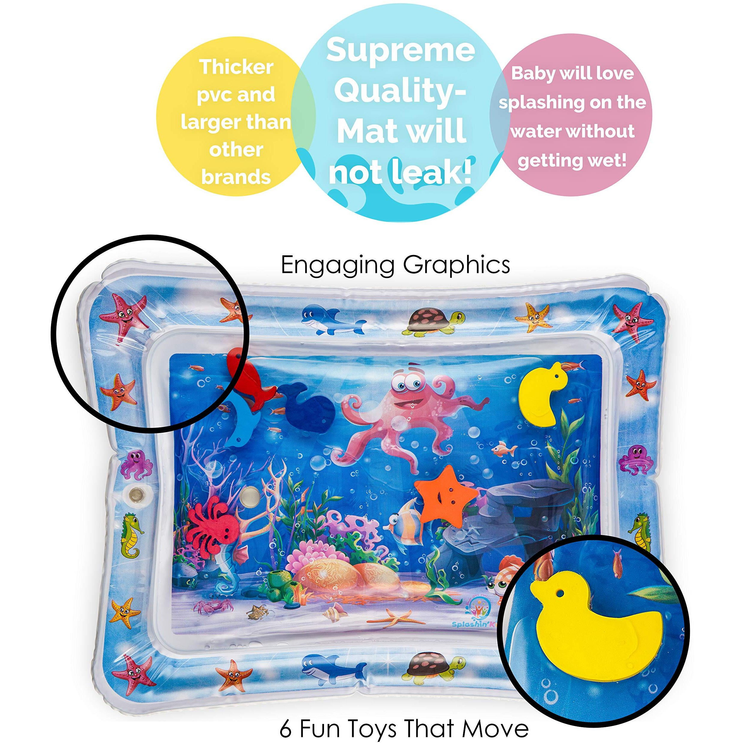 Splashin'Kids Inflatable Tummy Time Premium Water Mat Infants And Toddlers Is The Perfect Fun Time Play Activity Center Your Baby's Stimulation Growth