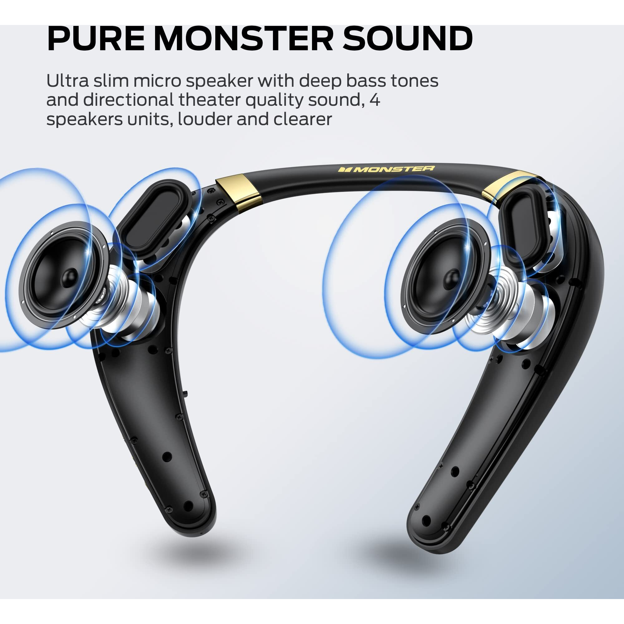 Monster Boomerang Neckband Bluetooth Speaker, Neck Wireless Wearable Speaker With 12H Playtime, True 3D Stereo Sound, Portable Soundwear, Ipx7 Waterproof, For Home Sport Outdoor