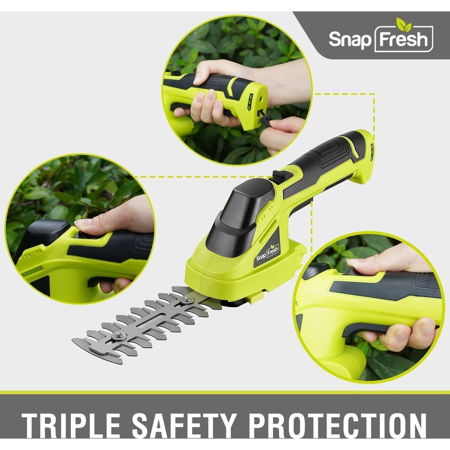 Snapfresh Cordless Grass Shear Bush Trimmer, 2 In 1 Handheld Hedge Trimmer, 7.2V Electric Grass Trimmer, Lightweight Shrubbery Trimmer Battery & Charger Included, Shrub Trimmer For Garden(Green)