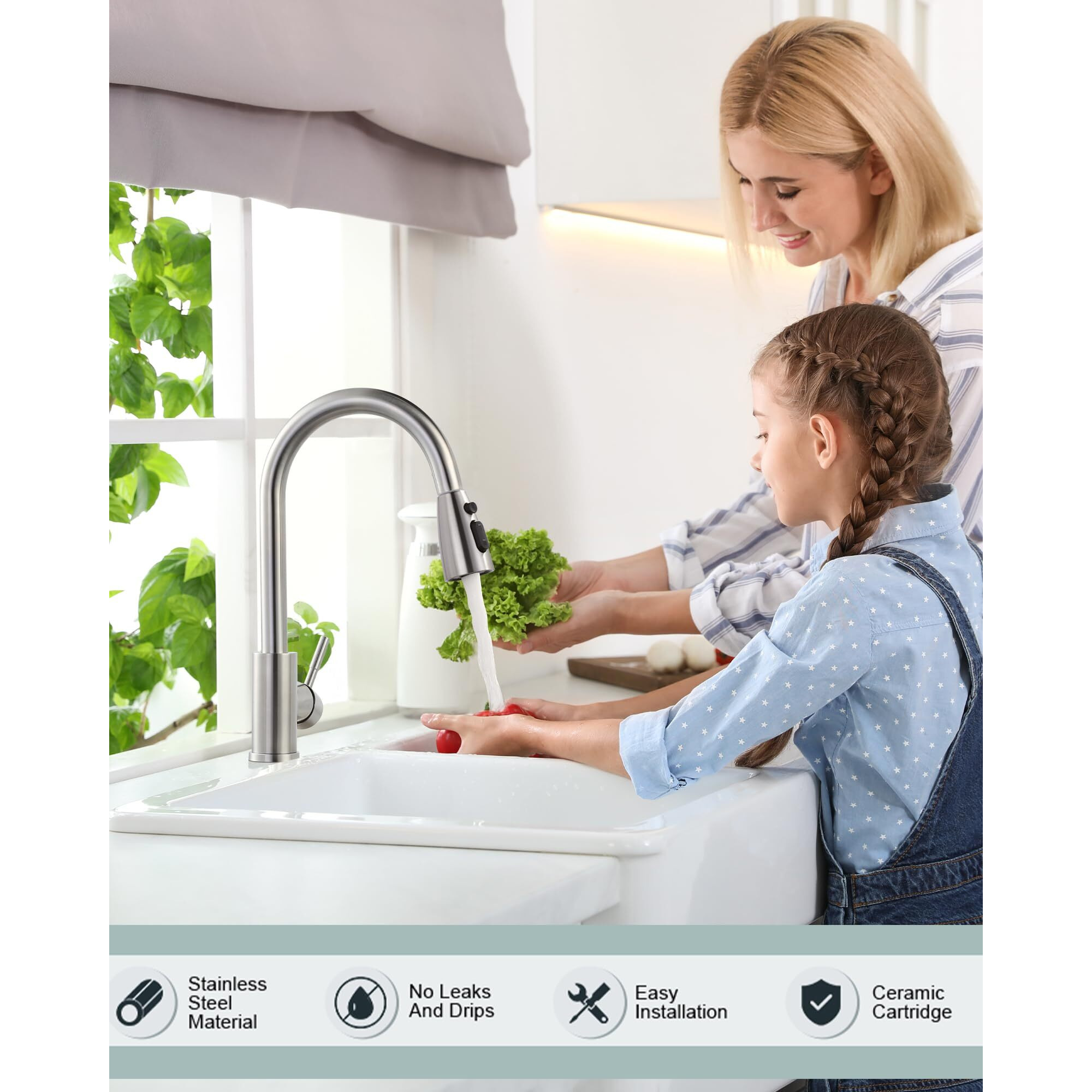 Wowow Kitchen Faucet With Sprayer, Kitchen Sink Faucet, Sus 304 Stainless Steel, High Arc Single Handle Brushed Nickel Kitchen Faucets With Pull Down Sprayer, Pull Out Kitchen Faucet With Deck Plate