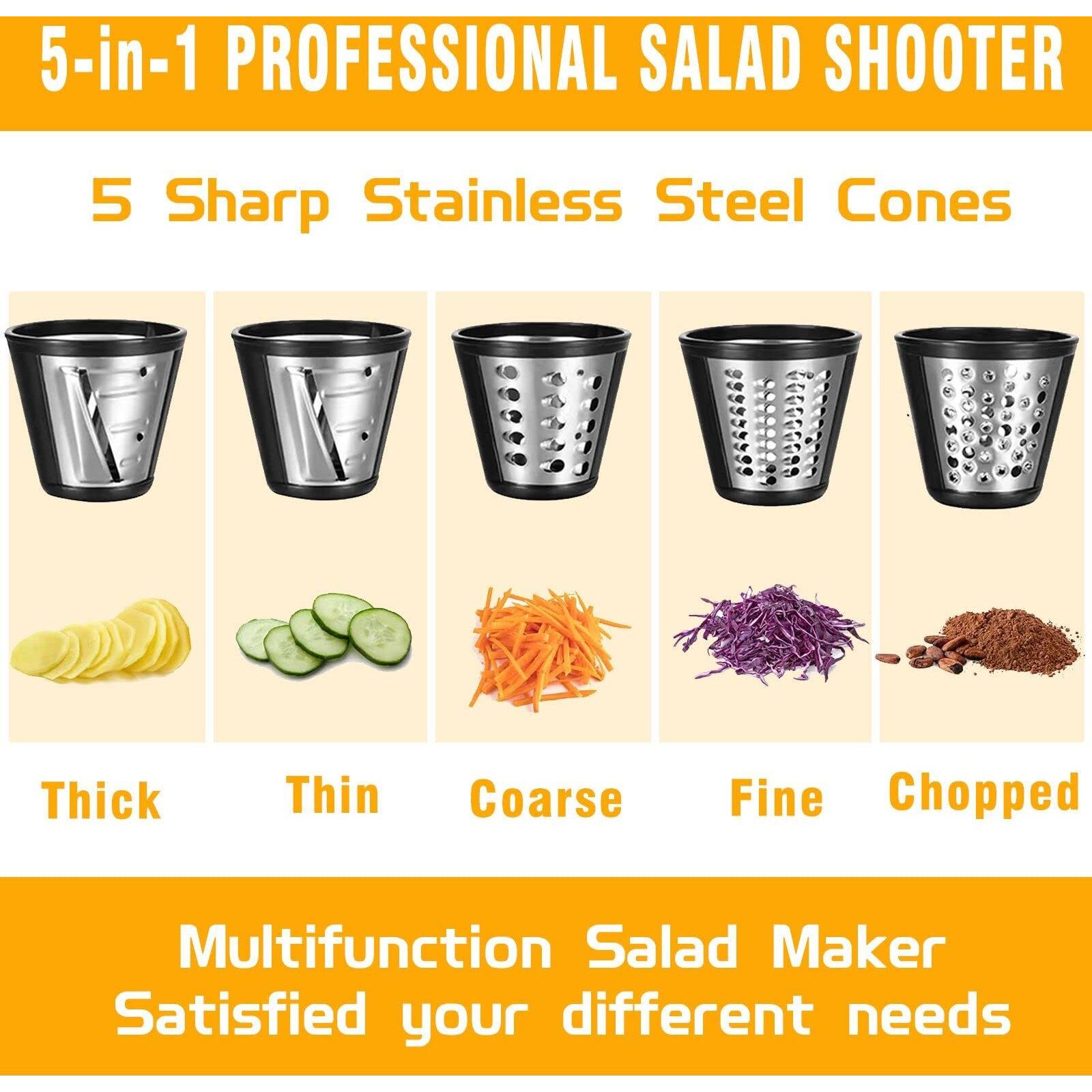 Homdox Electric Cheese Grater 5 In 1 Professional Electric Slicer Shredder 150W Cheese Grater One-Touch Control Salad Maker For Home Kitchen Use, Electric Salad Machine For Cheese, Fruits, Vegetables