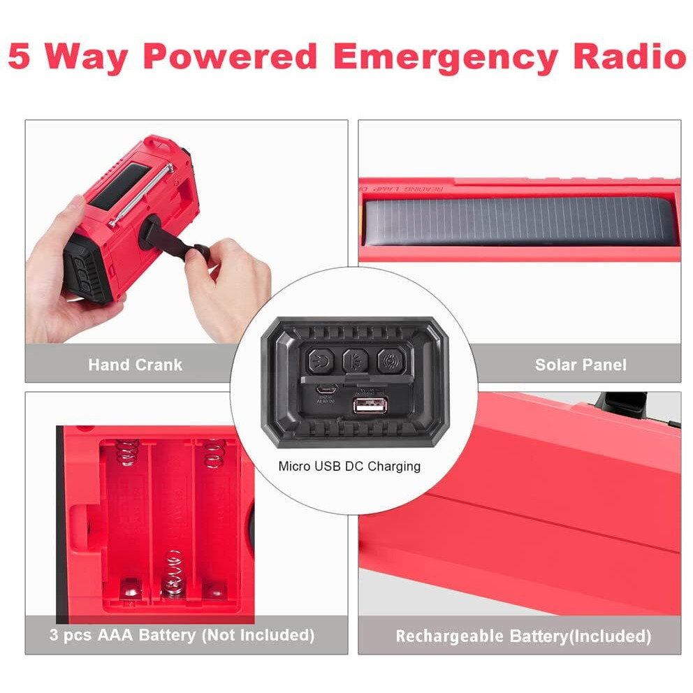 5000Mah Weather Alert Radio, Am/Fm/Sw/Noaa Radio, Solar Hand Crank Portable Survival Emergency Radio,Rechargeable Battery Power Bank Usb Cellphone Charger,Camping Flashlight Lantern,Sos Alarm,Compass