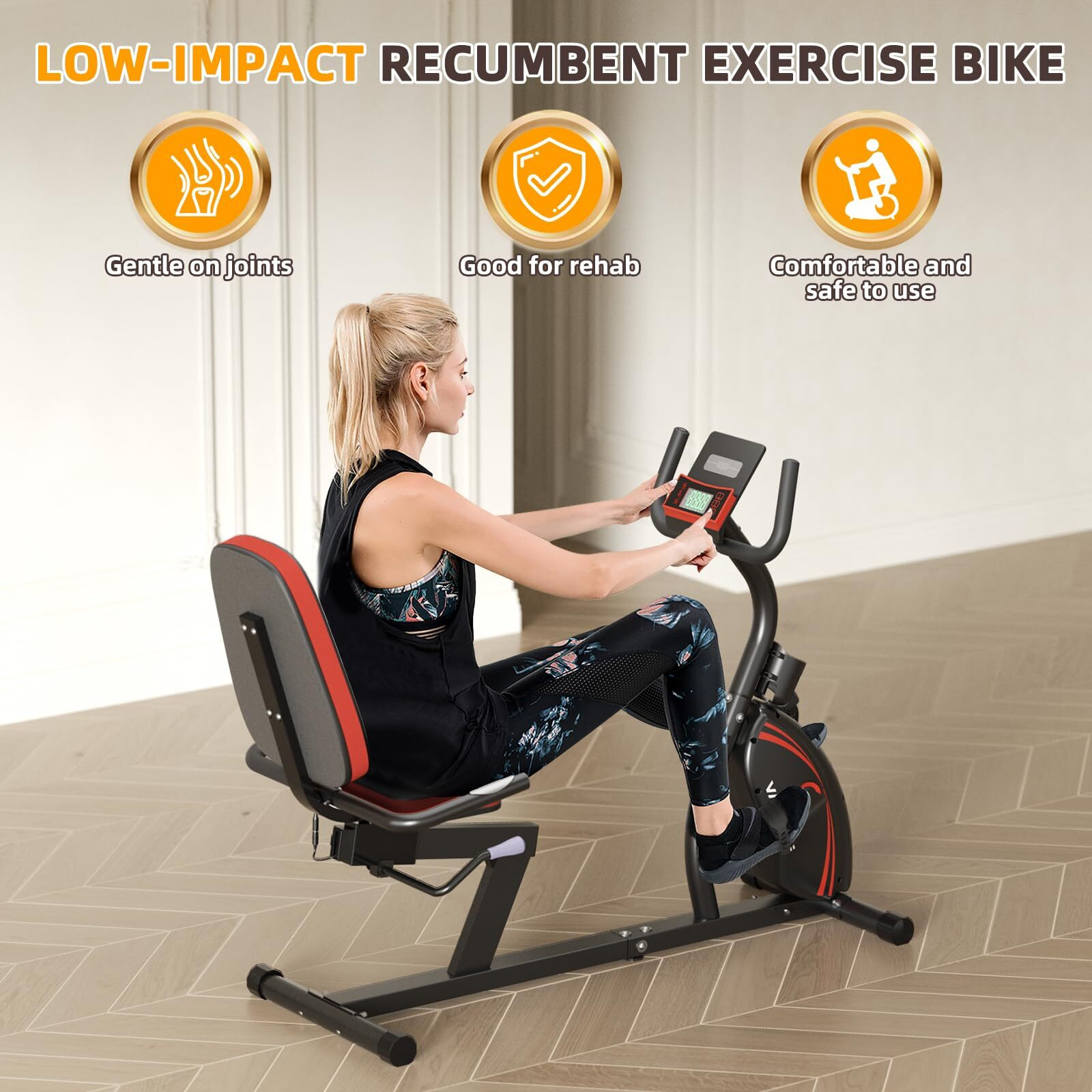 Vanswe Recumbent Exercise Bike For Adults Seniors - For Home Workout With 16 Levels Resistance, 380 Lbs Weight Capacity, Bluetooth Connectivity And Pulse Sensor Rb661(Red)