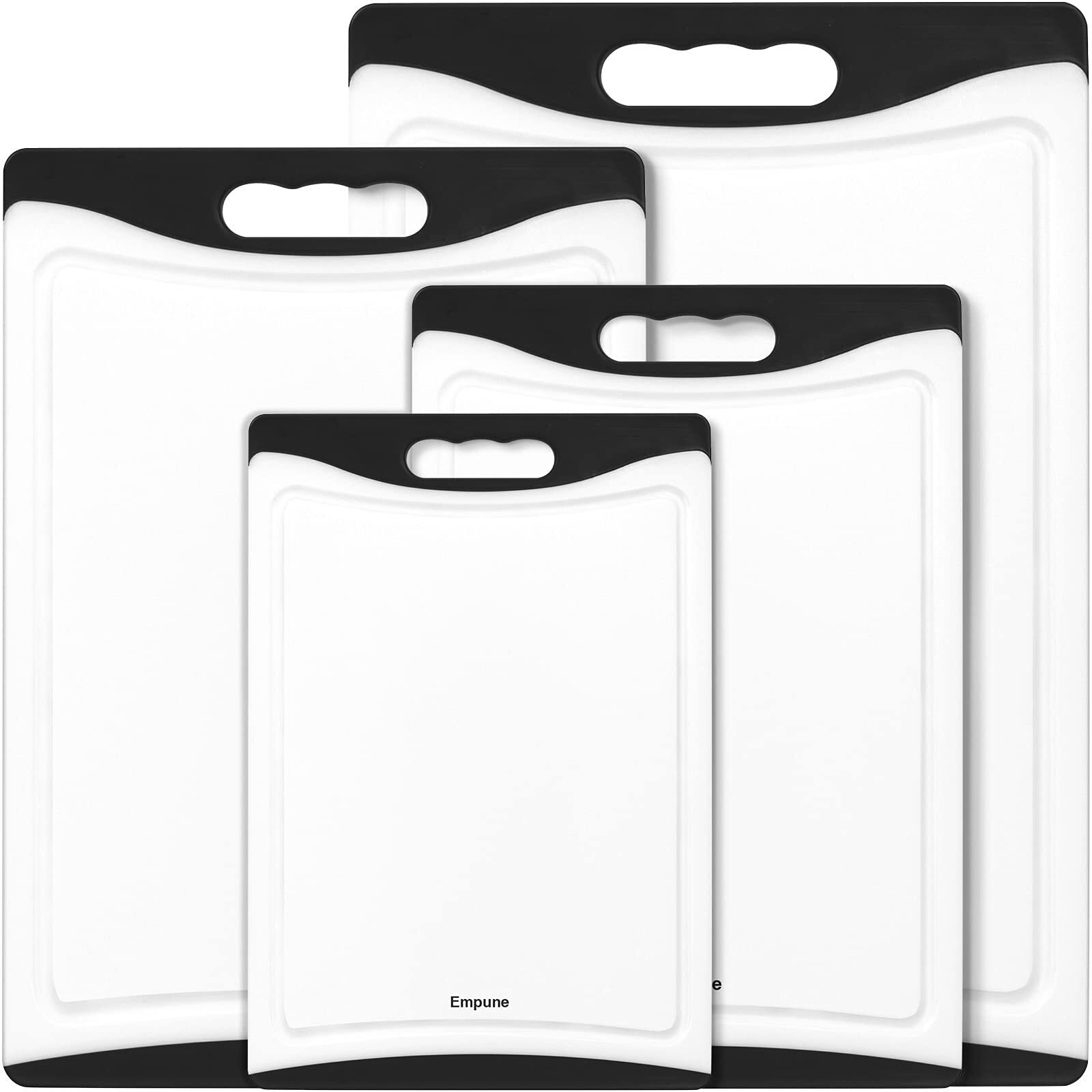 Extra Large Cutting Boards, Plastic For Kitchen (Set Of 4) Dishwasher Chopping Board With Juice Grooves, Easy-Grip Handles, Black, Empune