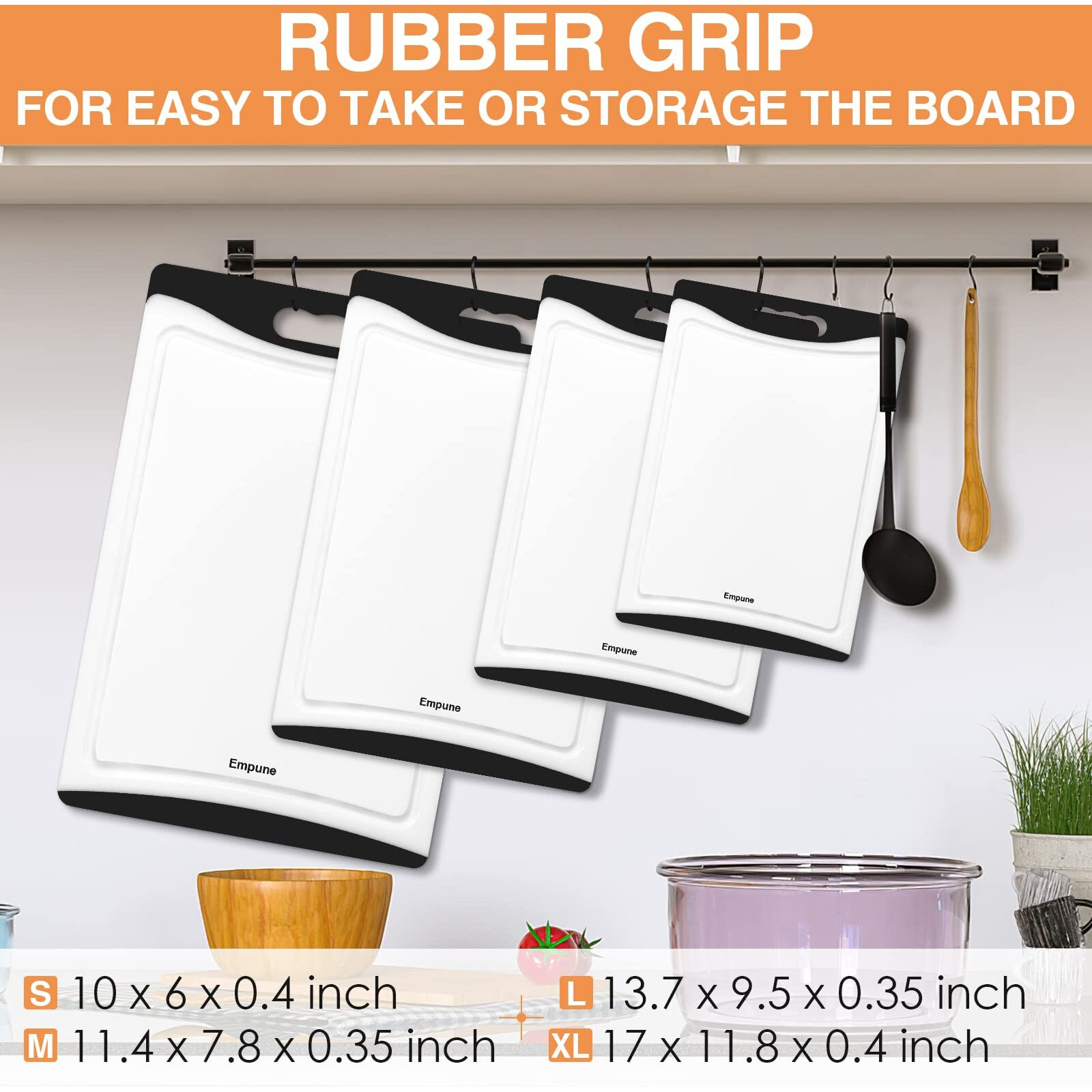 Extra Large Cutting Boards, Plastic For Kitchen (Set Of 4) Dishwasher Chopping Board With Juice Grooves, Easy-Grip Handles, Black, Empune