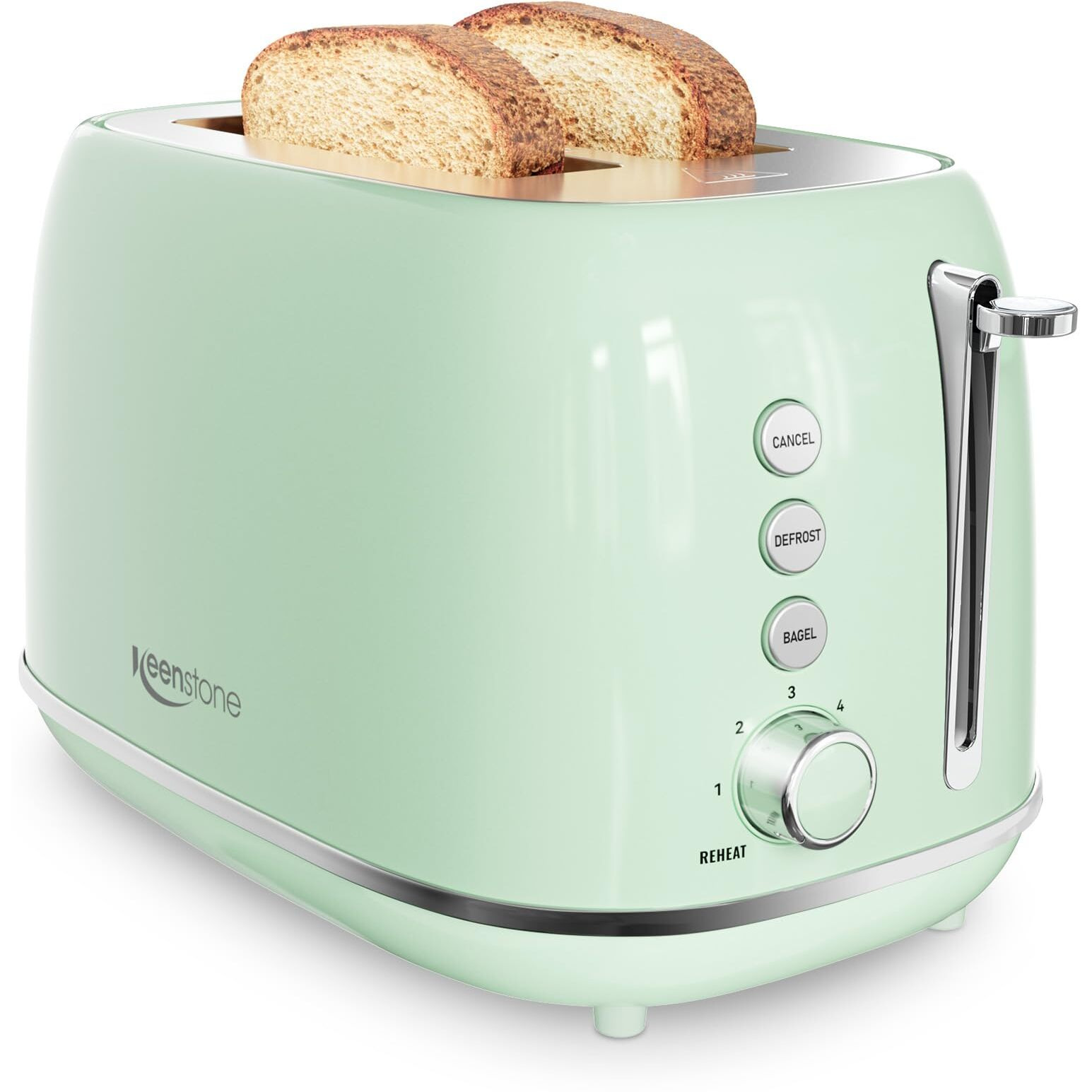 2 Slice Toaster Retro Stainless Steel Toaster With Bagel, Cancel, Defrost Function And 6 Bread Shade Settings Bread Toaster, Extra Wide Slot And Removable Crumb Tray (Green)