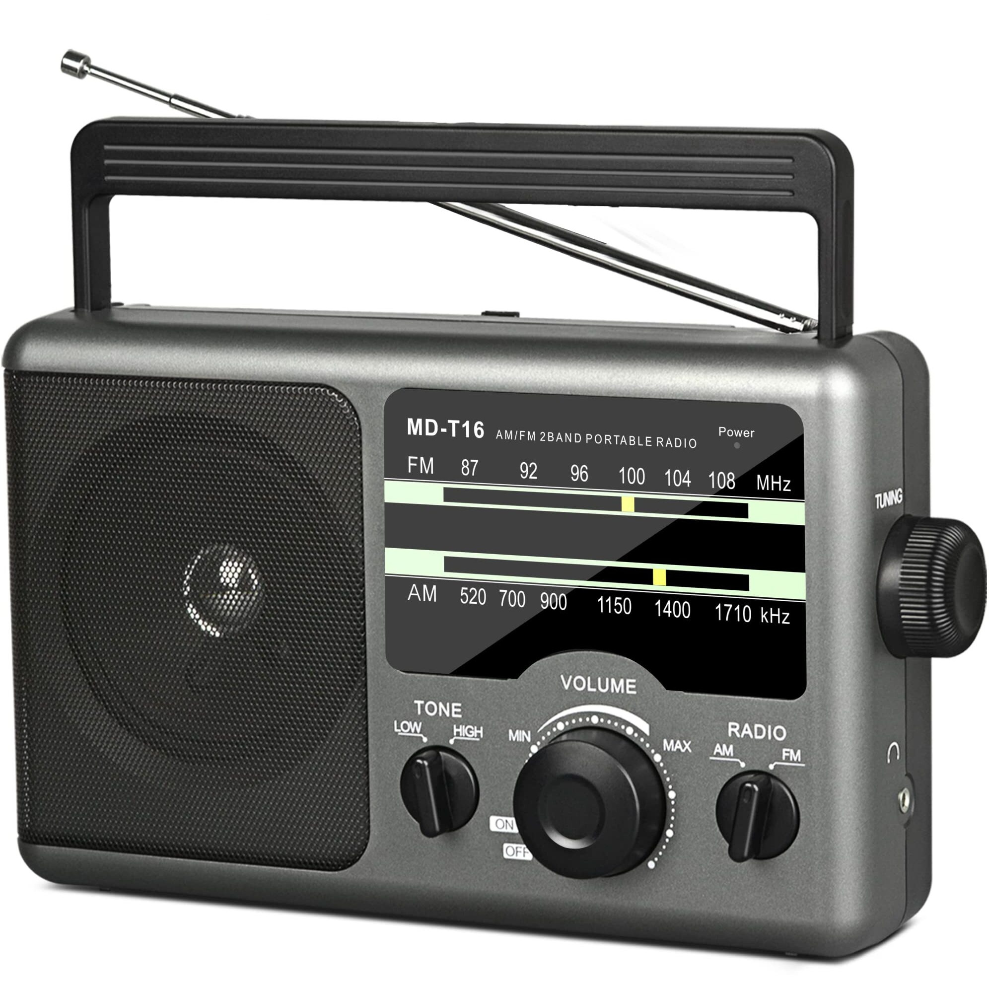 Am Fm Portable Radio Battery Operated Radio By 4X D Cell Batteries Or Ac Power Transistor Radio With And Big Speaker, Standard Earphone Jack, High/Low Tone Mode, Large Knob