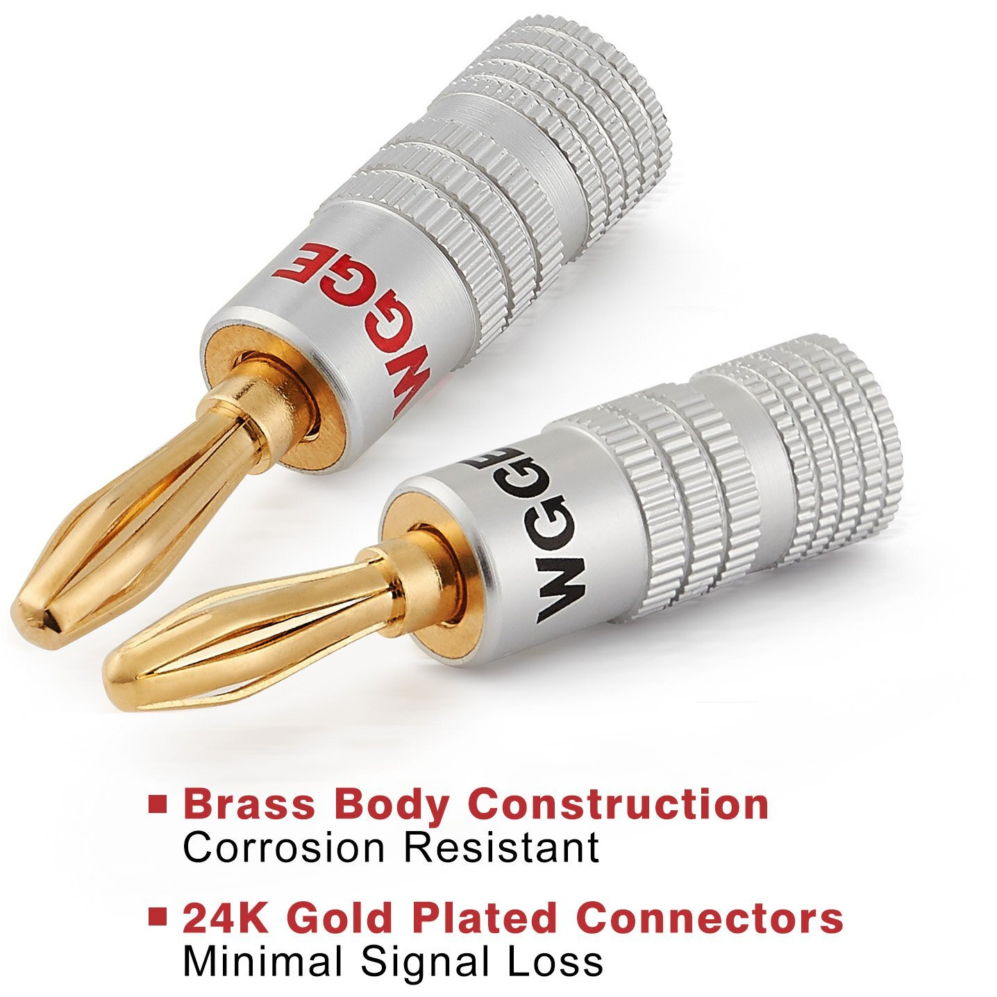 Wgge Wg-009 Banana Plugs Audio Jack Connector 12 Pairs / 24 Pcs, 24K Gold Dual Screw Lock Speaker Connector For Speaker Wire, Wall Plate, Home Theater, Audio/Video Receiver And Sound Systems