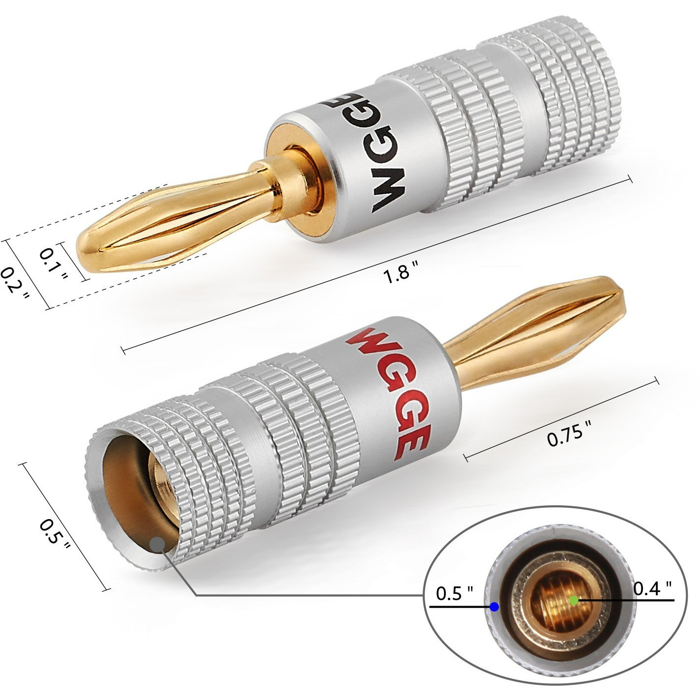 Wgge Wg-009 Banana Plugs Audio Jack Connector 12 Pairs / 24 Pcs, 24K Gold Dual Screw Lock Speaker Connector For Speaker Wire, Wall Plate, Home Theater, Audio/Video Receiver And Sound Systems