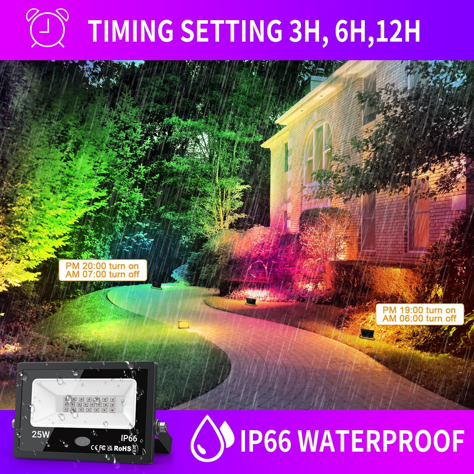 Upgraded Led Flood Light Outdoor 25W 4 Pack, Diy Color Changing Christmas Lights Outdoor Patio Floodlights With Remote, Ip66 Waterproof Rgb Spot Light Timing Uplights For Events Party Stage Light