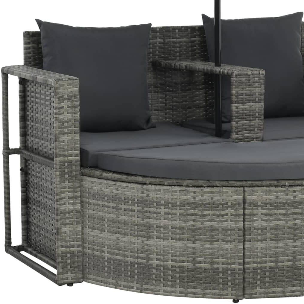 Vidaxl 2 Seater Patio Sofa With Cushions And Parasol - Garden And Outdoor Decor - Weather Resistant Poly Rattan Furniture - Gray Color