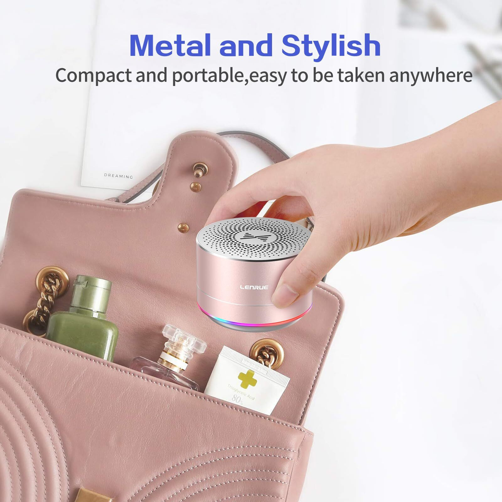 Lenrue A2 Portable Wireless Bluetooth Speaker With Lights And Lanyard,5W Mini Small Metal Speakers Bluetooth 5.0/Aux-In For Iphone Android Home Outdoor, Gifts For Women/Girls
