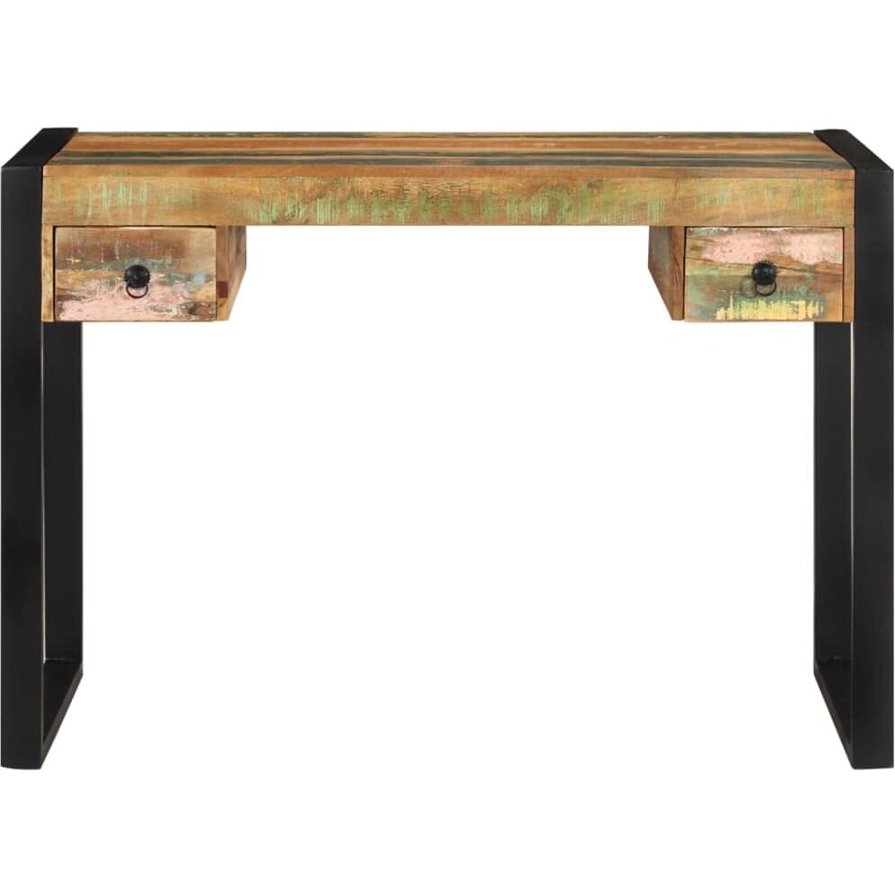Vidaxl Solid Reclaimed Wood Desk, Vintage Style Study Table With Steel Frame, 2 Drawers, Multicolor