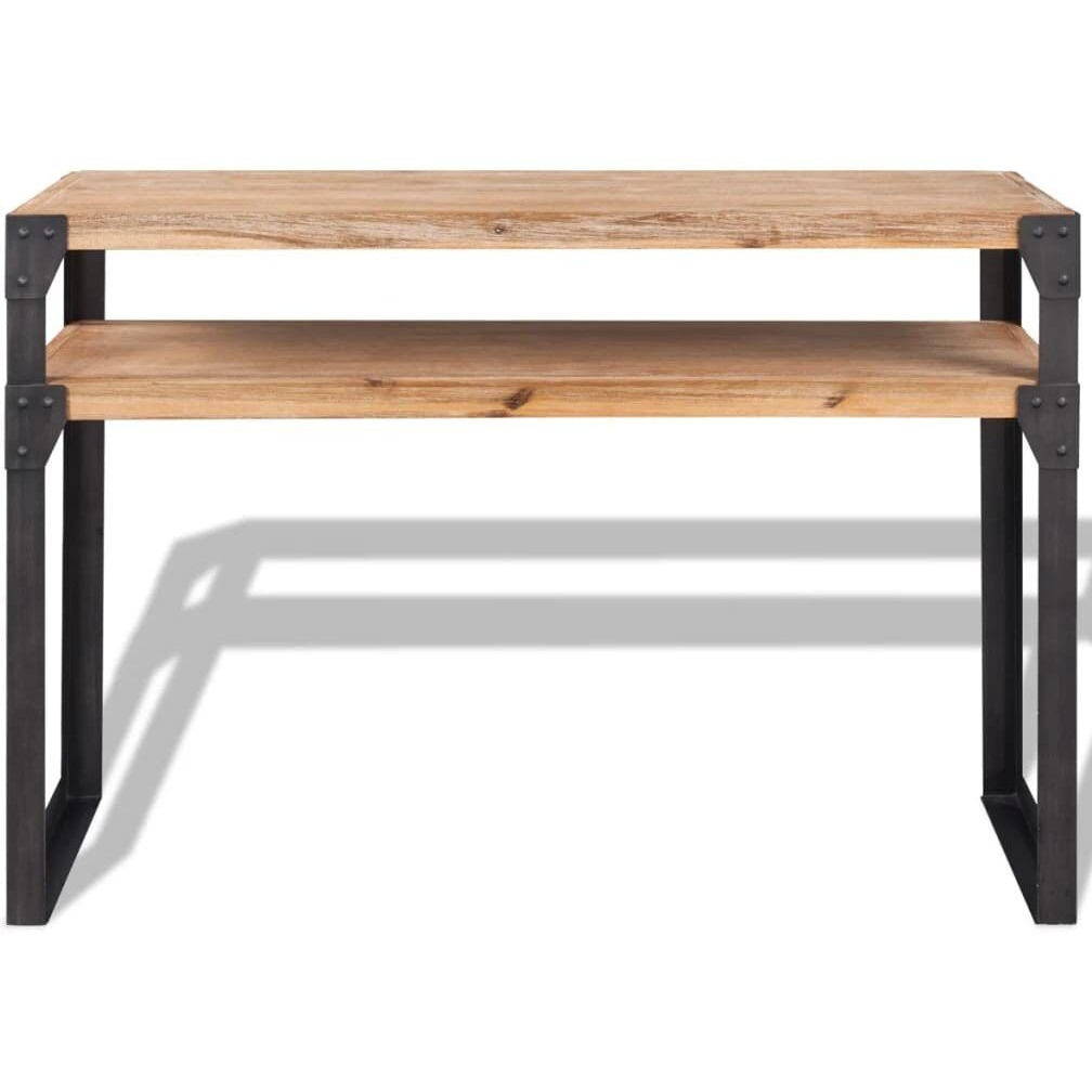 Vidaxl Solid Acacia Wood Console Table - Industrial Style, Durable Construct, Brown - Features Shelf For Additional Storage