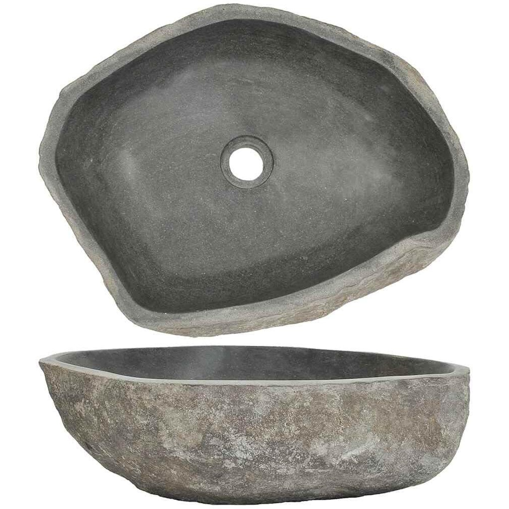 Vidaxl Bathroom Basin, Vessel Sink, Countertop Vanity Sink, Naturally Varied Shape And Color Tone, Easy Assembly, (17.7""-20.9"") X(13.4""-16.1"") X4.5"" River Stone