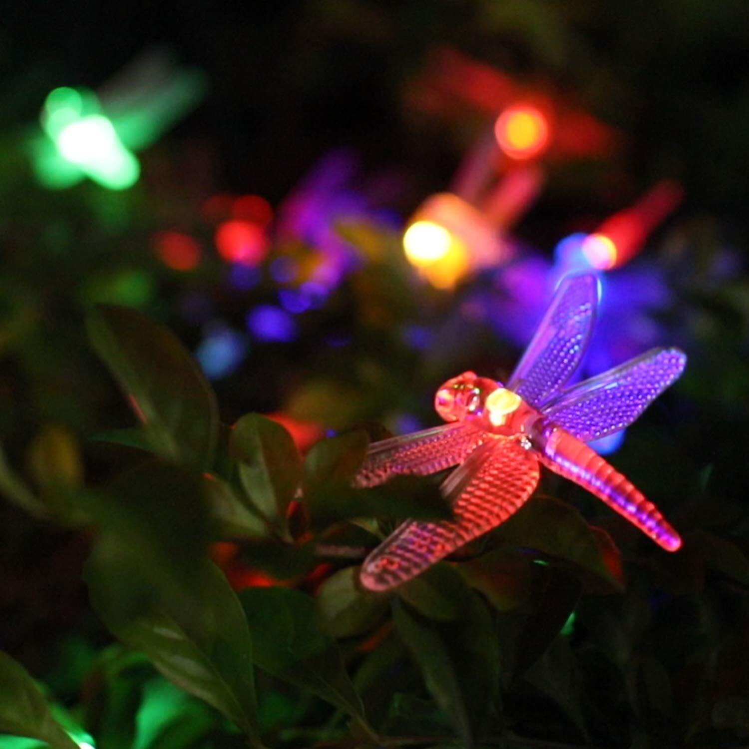 Dragonfly Solar String Lights Outdoor 25.6Ft 30 Led Waterproof Solar Powered Fairy Lights, 8 Modes Decorative Lights For Patio Garden Yard Fence Wedding Christmas Party, Multicolor