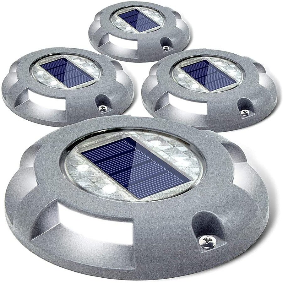 Siedinlar Solar Deck Lights Driveway Dock Led Light Solar Powered Outdoor Waterproof Road Markers For Step Sidewalk Stair Garden Ground Pathway Yard 4 Pack (White)