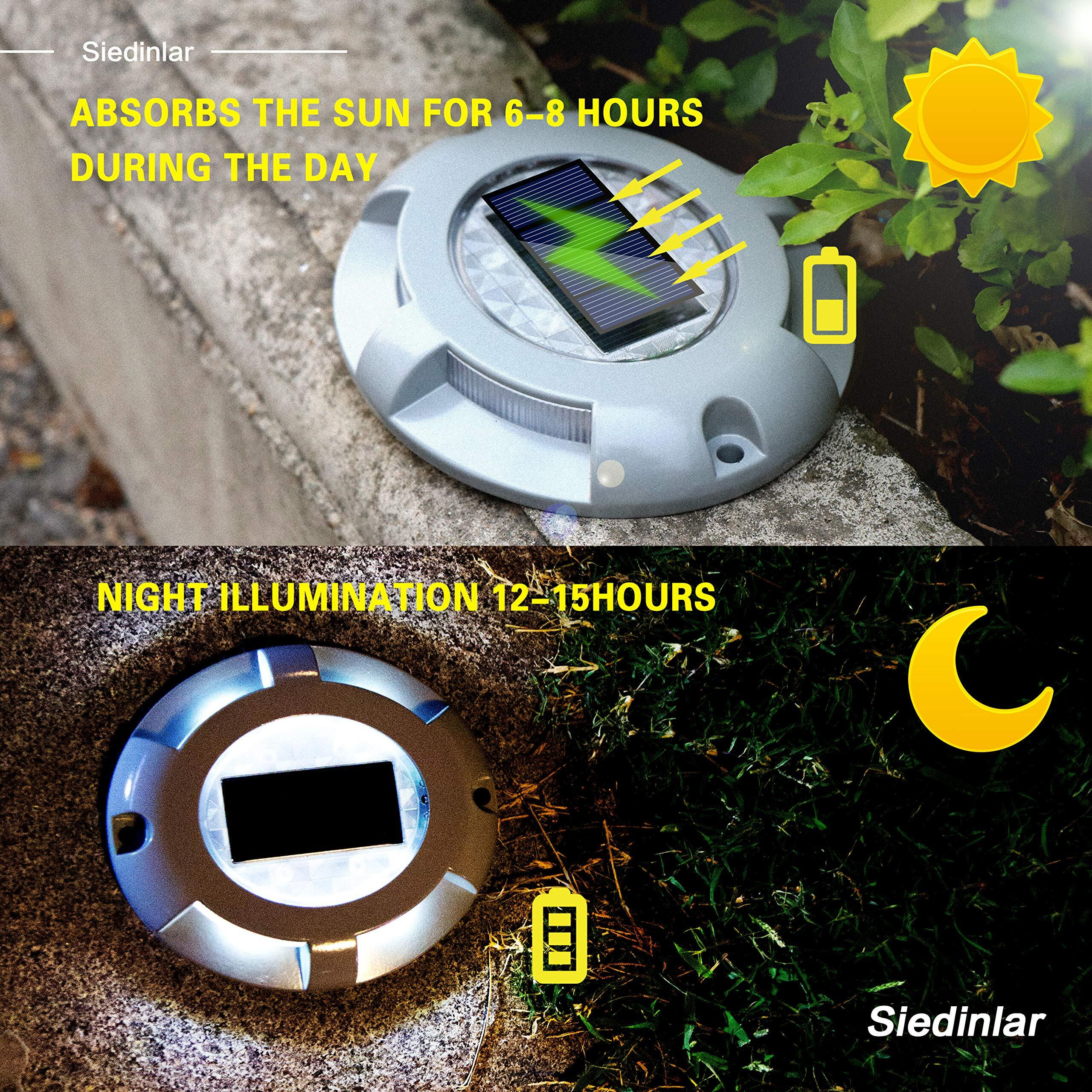 Siedinlar Solar Deck Lights Driveway Dock Led Light Solar Powered Outdoor Waterproof Road Markers For Step Sidewalk Stair Garden Ground Pathway Yard 4 Pack (White)
