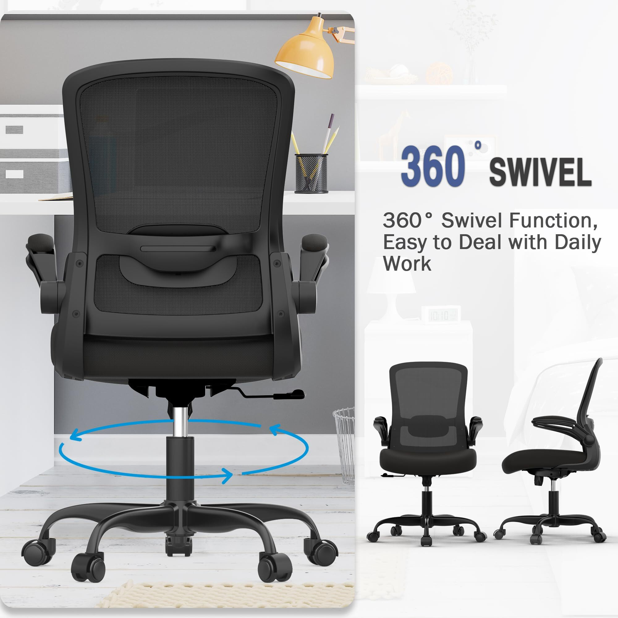 Office Chair, Comfy Desk Chair With Adjustable Lumbar Support, High Back Mesh Ergonomic Computer Chair With Flip-Up Armrests-Bifma Passed Task Chairs, Executive Chair For Home Office