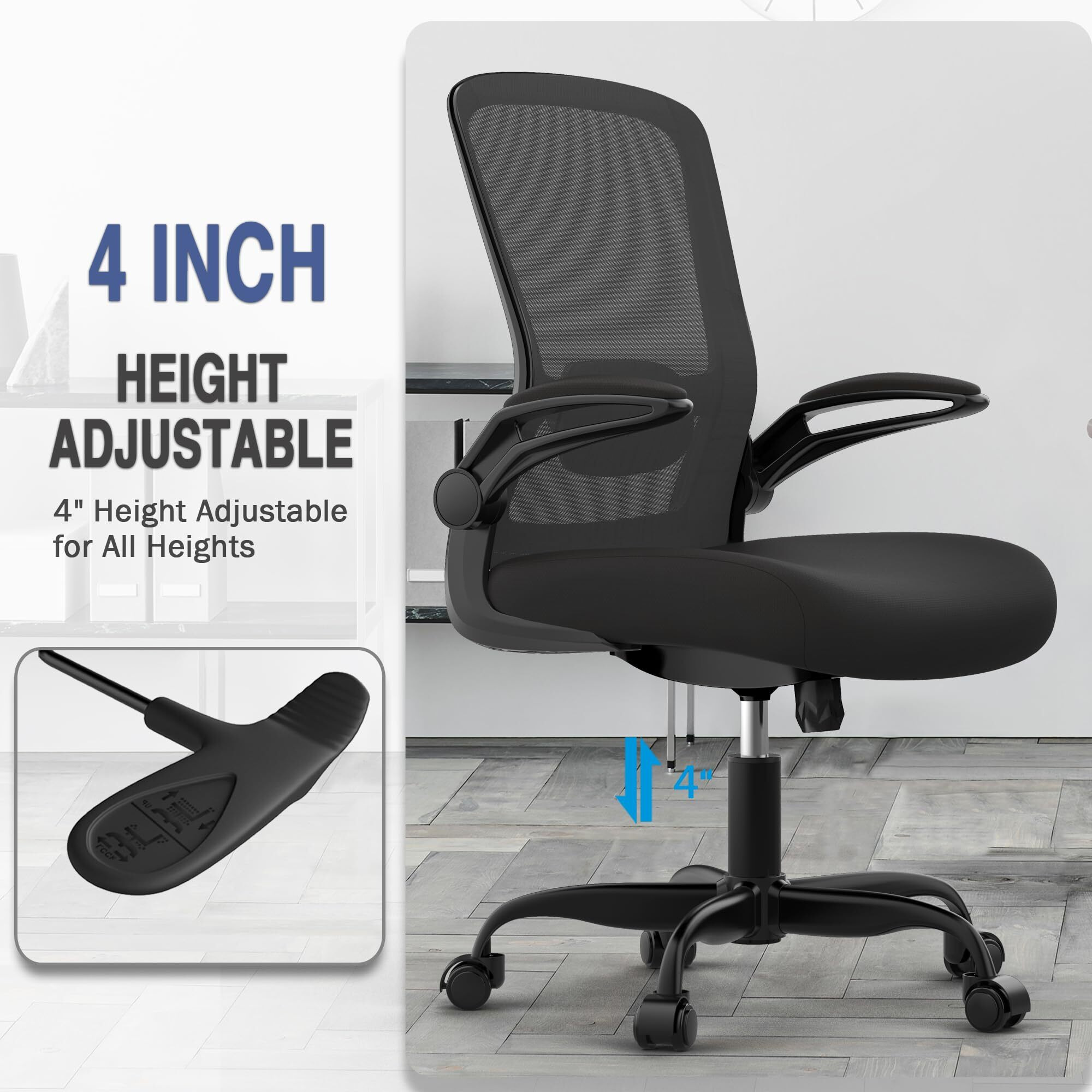 Office Chair, Comfy Desk Chair With Adjustable Lumbar Support, High Back Mesh Ergonomic Computer Chair With Flip-Up Armrests-Bifma Passed Task Chairs, Executive Chair For Home Office