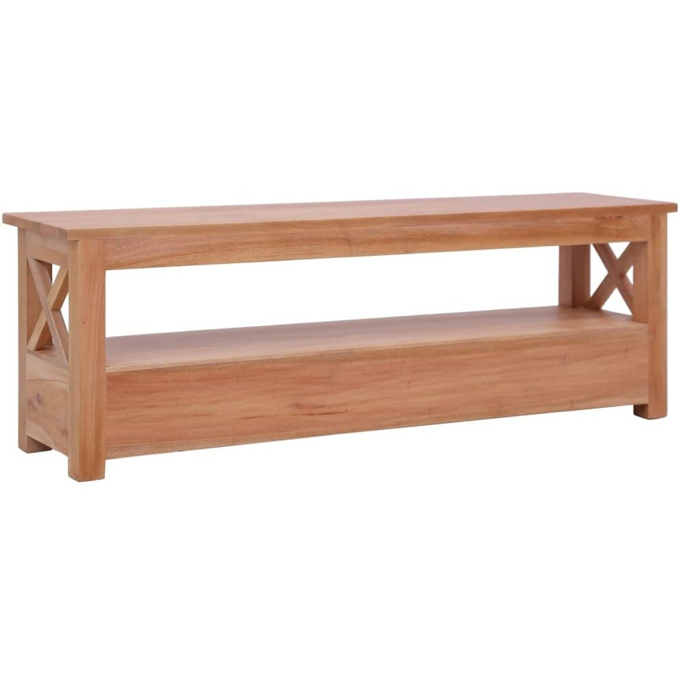 Vidaxl Natural Solid Mahogany Wood Coffee Table With Drawers And Shelf - Elegant Rectangular Living Room Furniture With Brass Knobs