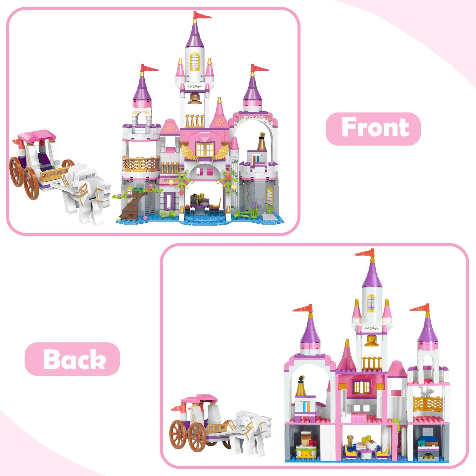 Brick Story Dream Girls Princess Castle With Carriage Building Blocks 516 Pieces Pink Castle Toys For Girls 6-12 Years Old Palace Creative Stem Building Toys Gift For Kids Birthday Christmas