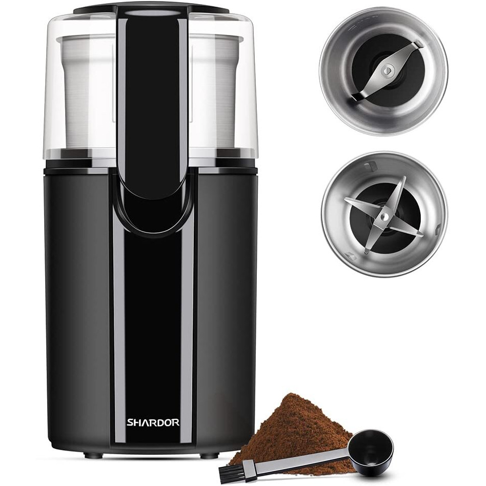 Shardor Coffee Grinder Electric, Spice Grinder Electric, Herb Grinder, Grinder For Coffee Bean Spices And Seeds With 2 Removable Stainless Steel Bowls, Black