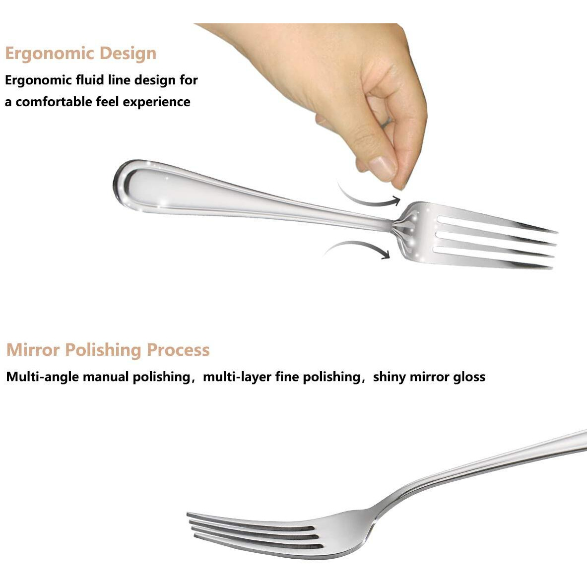 Faderic Dinner Forks,6-Pieces Table Forks,Cutlery Forks Stainless Steel 8-Inch,Silver,Round Handle