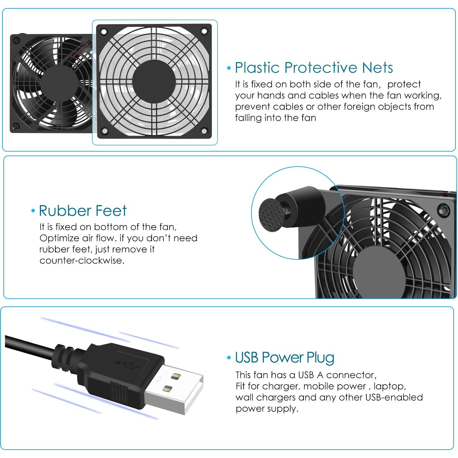 Qirssyn Usb Computer Fan Quiet, 5V Powered Fan With Speed Controller For Router Modem Receiver Dvr Xbox Tv Box Cooling