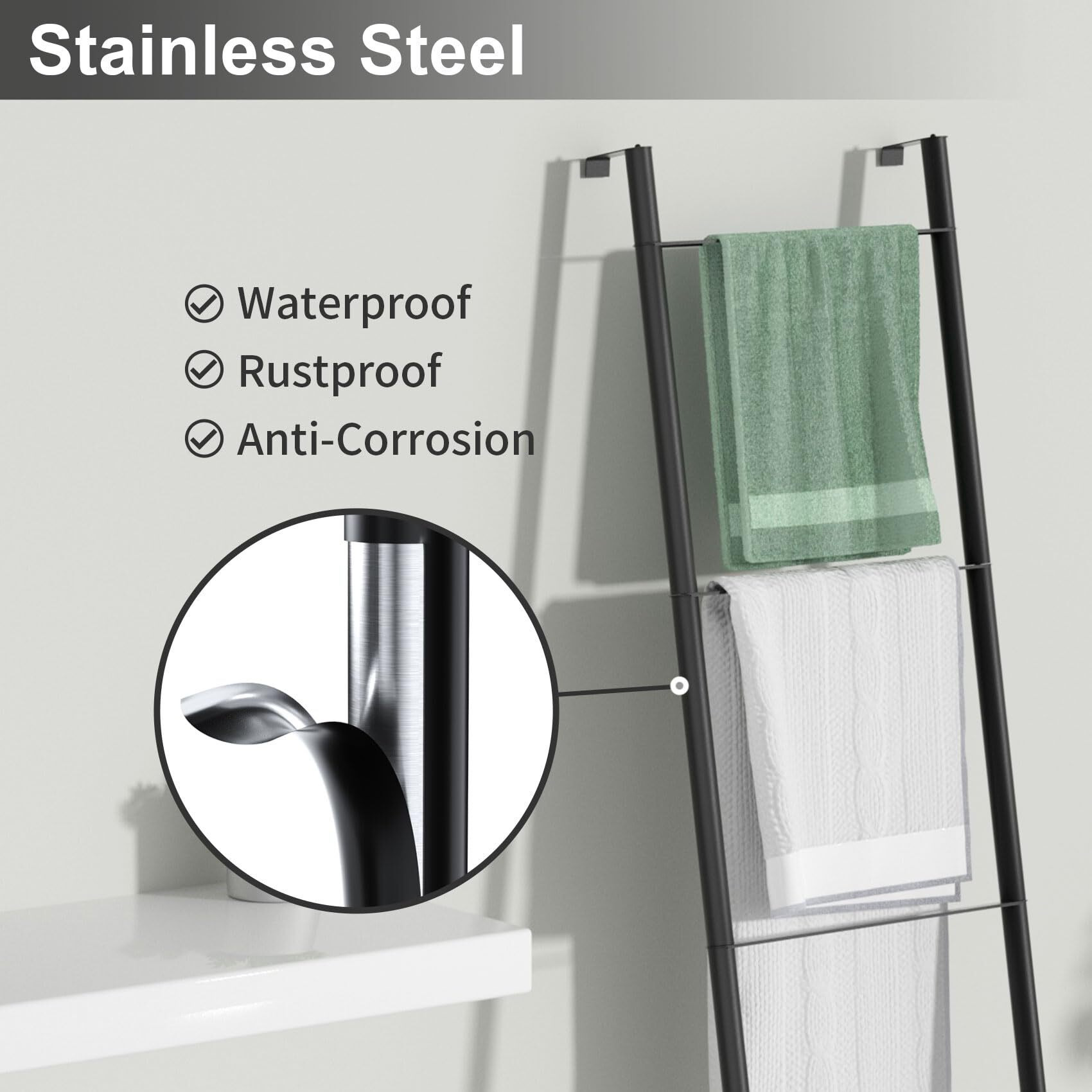 Pickpiff Black Metal Blanket Ladder - Free Standing Wall Leaning Ladder Towel Rack For Decorative Bathroom, Living Room, Kitchen, Holder For Towels, Blankets, Throw Blankets, Quits(4-Tiers, Black)