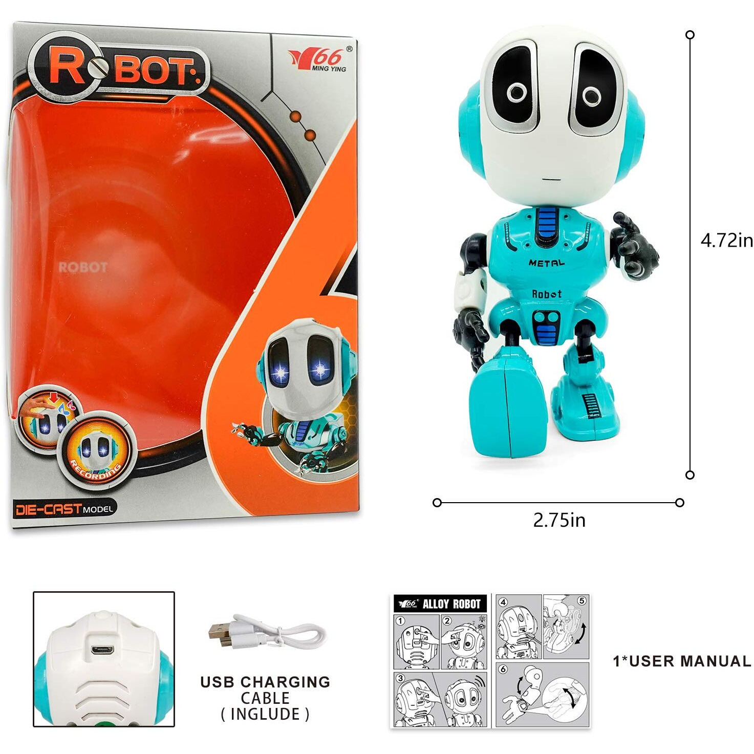Ming Ying 66 Talking Robot For Kids Toys - Mini Robot Toys That Repeats What You Say, Robot Toys For 4 5 6 Year Old Girls And Boys, Stocking Stuffers For Boys And Girls (Blue)