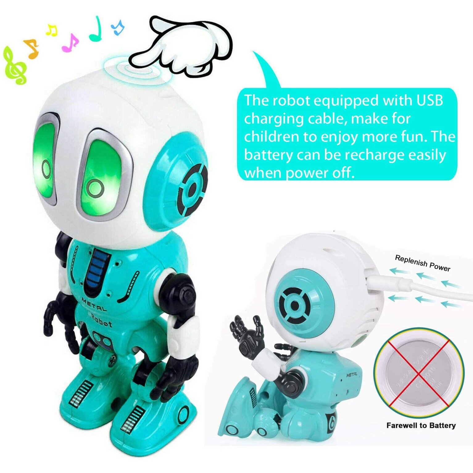 Ming Ying 66 Talking Robot For Kids Toys - Mini Robot Toys That Repeats What You Say, Robot Toys For 4 5 6 Year Old Girls And Boys, Stocking Stuffers For Boys And Girls (Blue)