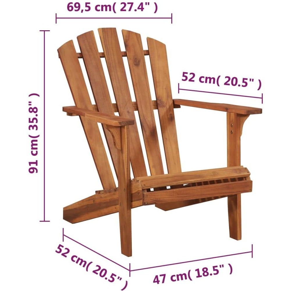 Vidaxl Solid Acacia Wood Patio Adirondack Chair, Weather-Resistant Outdoor Garden Armchair With Natural Oil Finish, Easy Assembly - Brown