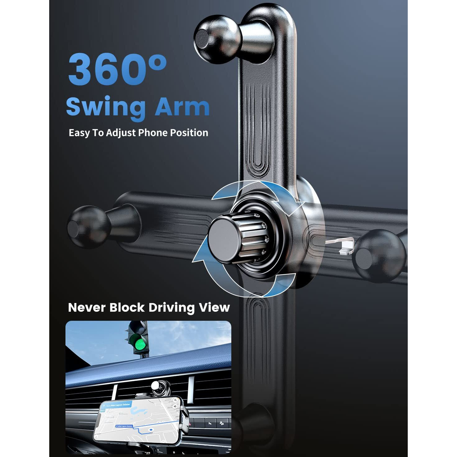 Esamcore Car Vent Phone Mount, Car Phone Holder Mount With Swing Arm Air Vent Clip Car Mount Cell Phone Holder Car For Iphone 16/15/ 14/13 Pro Max & All 4.7"" - 6.9"" Android Smartphone