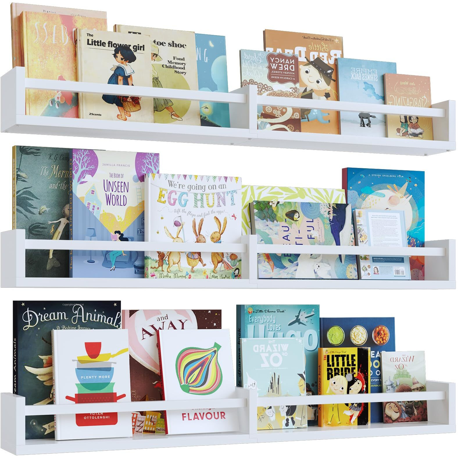 White Nursery Bookshelves,32Inch, Floating Nursery Shelves - Set Of 3 - Book Shelf Organizer For Baby Nursery Room Decor, Wall Shelves For Kitchen Spice Rack, Pine