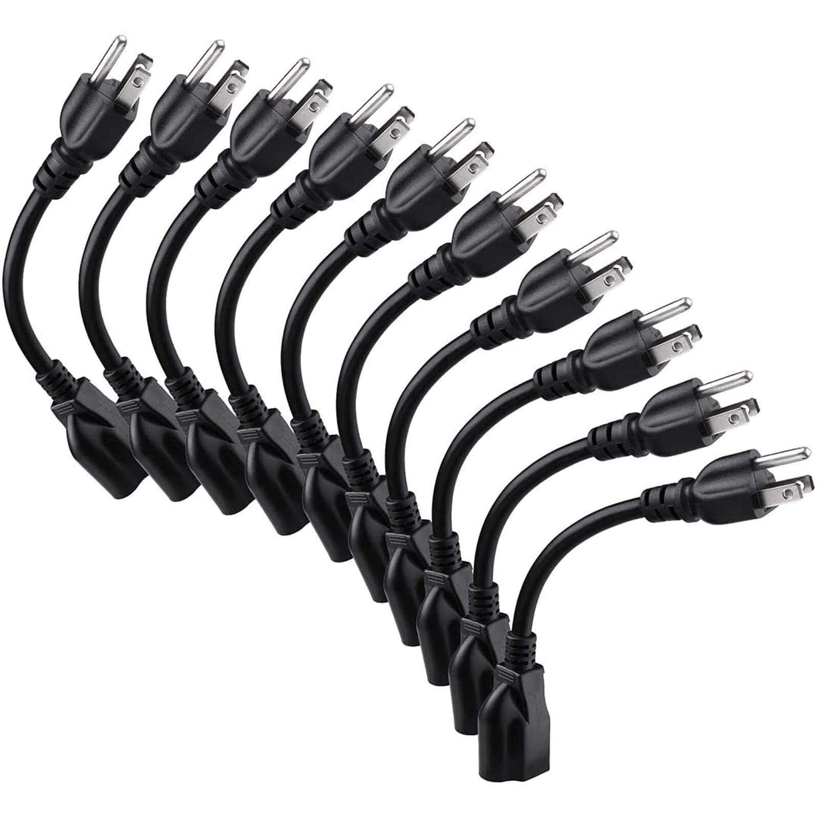 Miady Short Power Extension Cord Outlet Saver, 16Awg/13A, 3 Prong (10 Pack, Black, 8 Inch, Etl Listed)