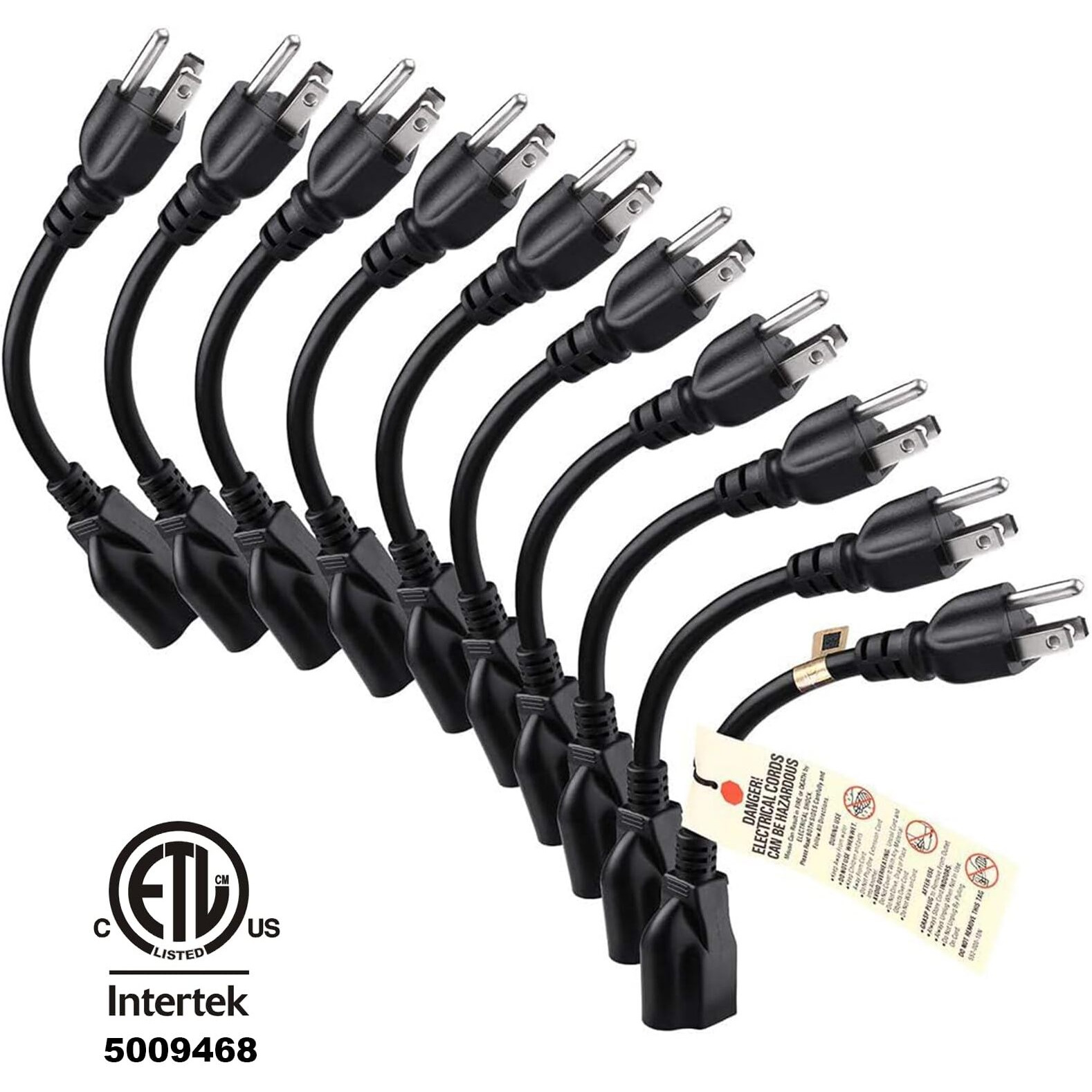 Miady Short Power Extension Cord Outlet Saver, 16Awg/13A, 3 Prong (10 Pack, Black, 8 Inch, Etl Listed)