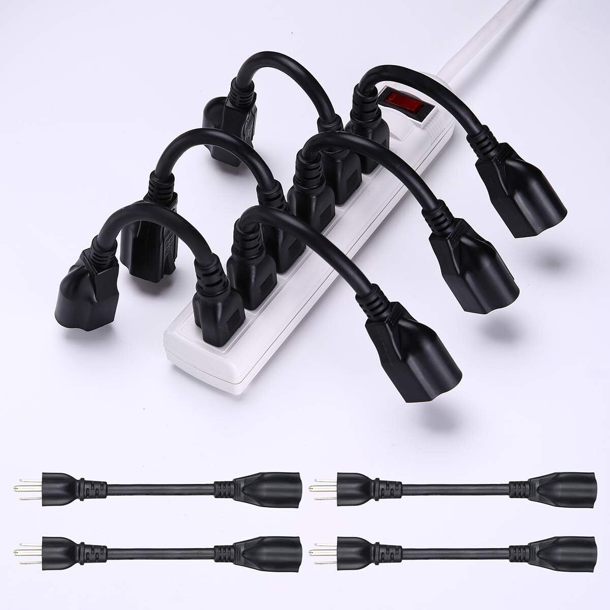 Miady Short Power Extension Cord Outlet Saver, 16Awg/13A, 3 Prong (10 Pack, Black, 8 Inch, Etl Listed)