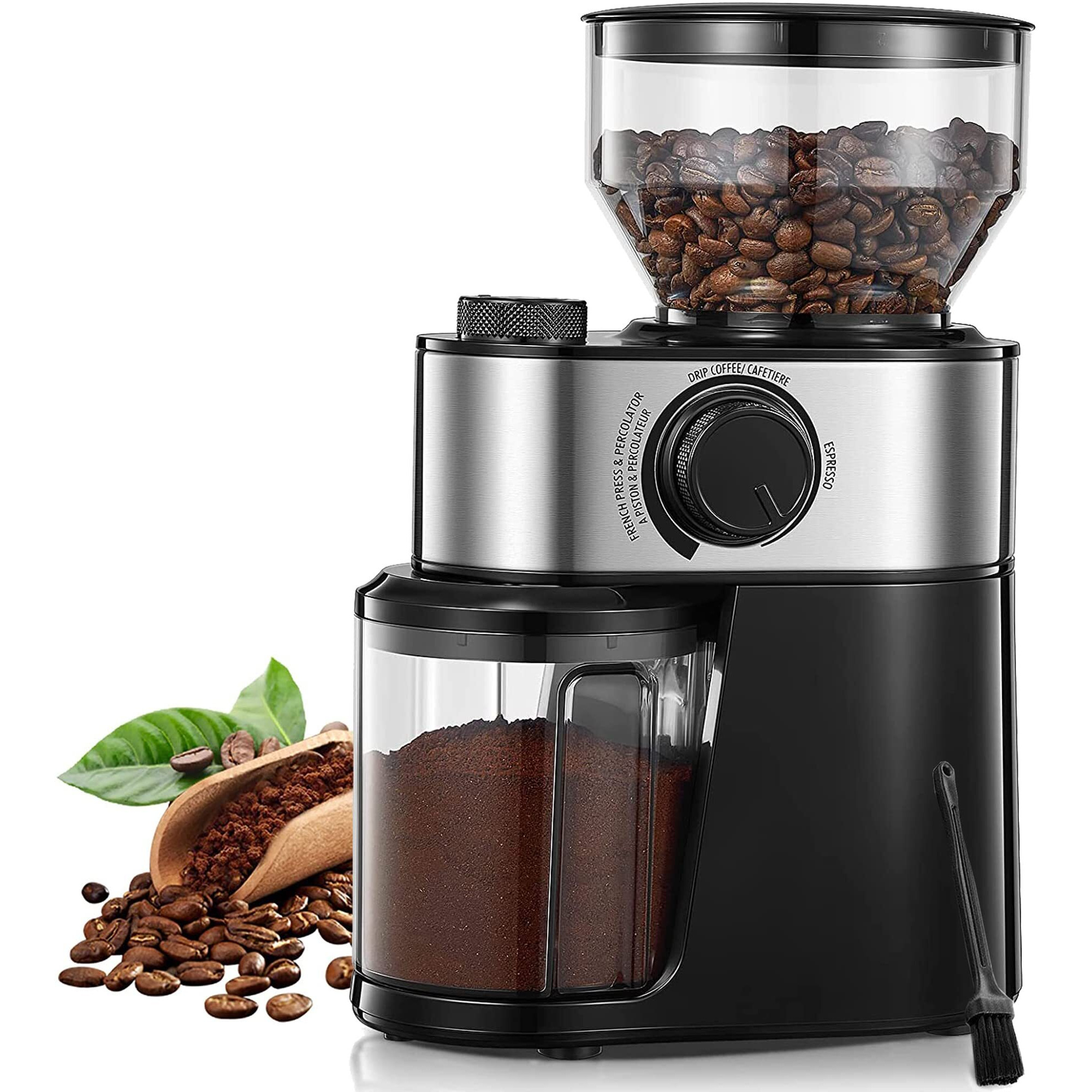 Electric Burr Coffee Grinder, Fohere Coffee Bean Grinder With 18 Precise Grind Settings, 2-14 Cup For Drip, Percolator, French Press, Espresso And Turkish Electric Coffee Makers, Black
