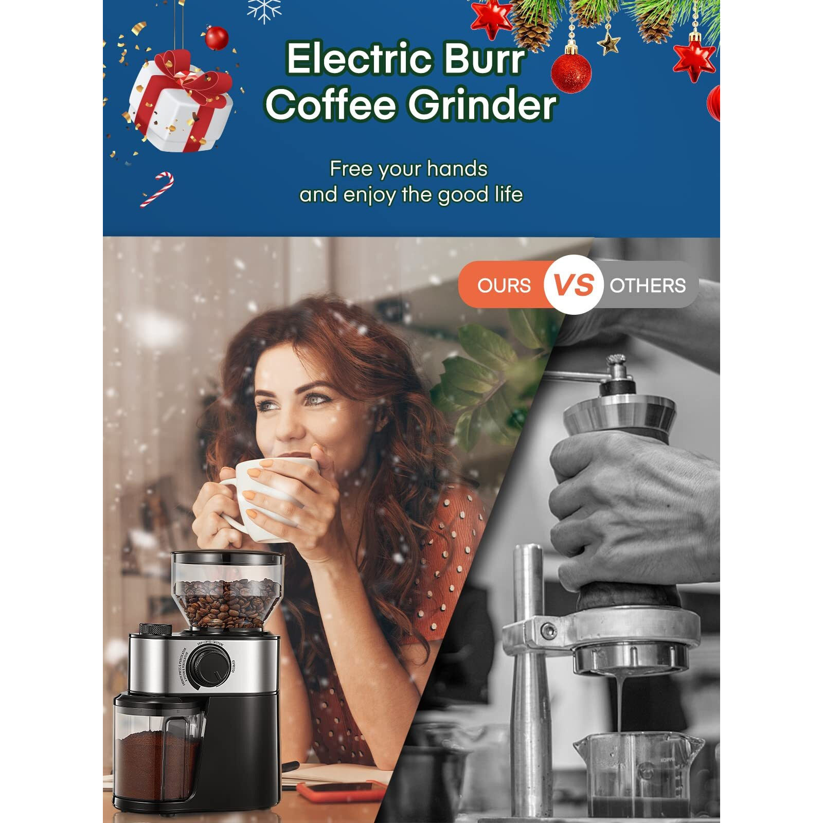 Electric Burr Coffee Grinder, Fohere Coffee Bean Grinder With 18 Precise Grind Settings, 2-14 Cup For Drip, Percolator, French Press, Espresso And Turkish Electric Coffee Makers, Black