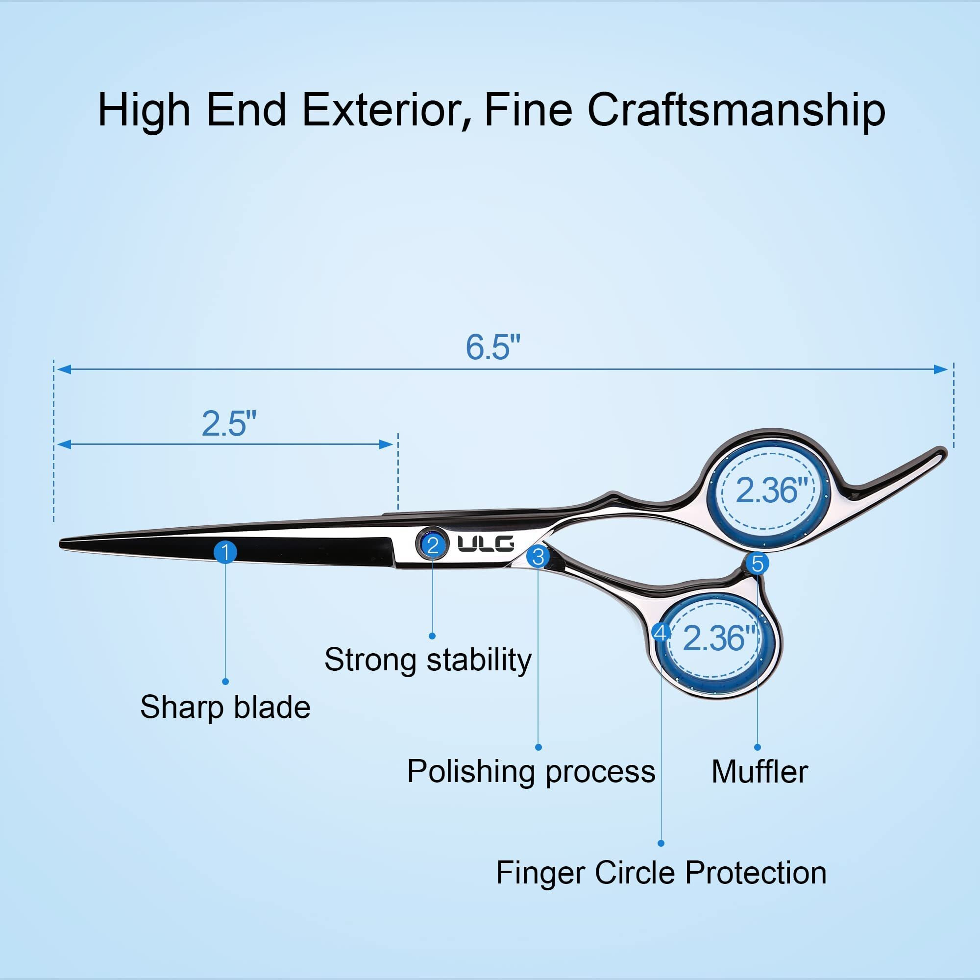 Hair Cutting Scissors, Ulg Professional Hair Scissors 6.5 Inch Right-Hand Razor Edge Barber Scissors Salon Hair Cutting Shears Made Of Japanese Stainless Steel, Hand Sharpened Blue