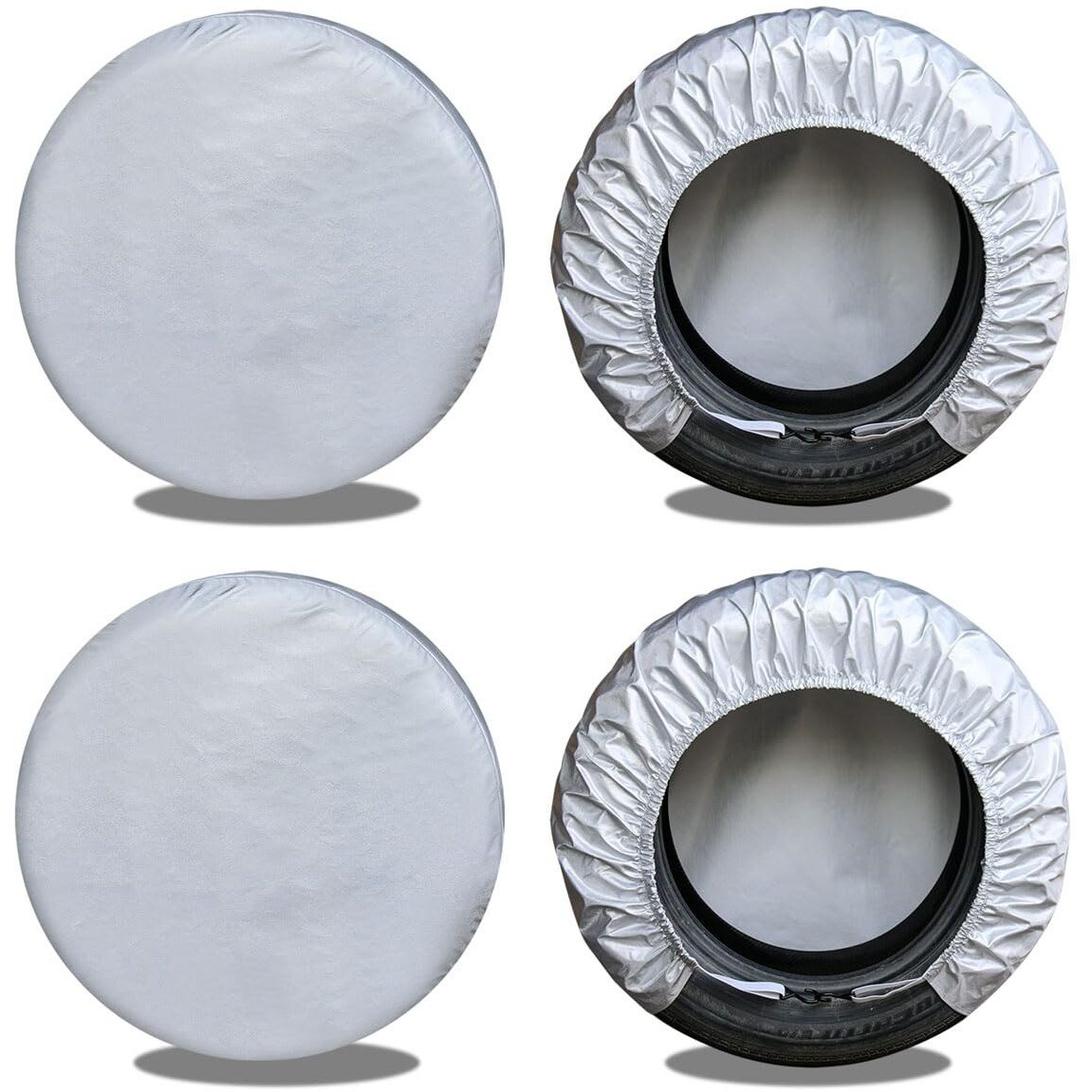 Kayme Rv Tire Covers Set Of 4, Travel Trailer Camper Truck Suv Motorhome Waterproof Wheel Cover, Sun Rain Snow Protector, Fit 27-29 Inch Tire Diameter/Silver