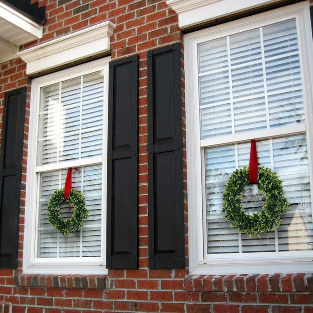 Lvydec Artificial Green Leaves Wreath - 15"" Boxwood Wreath Outdoor Green Wreath For Front Door Wall Window Party D  Cor